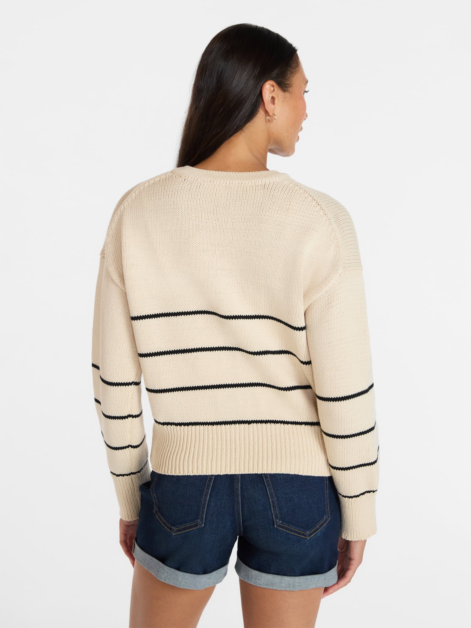 Time and Tru Women's Striped Cardigan Sweater Long Sleeve Crewneck (Beige, XS) rhaya