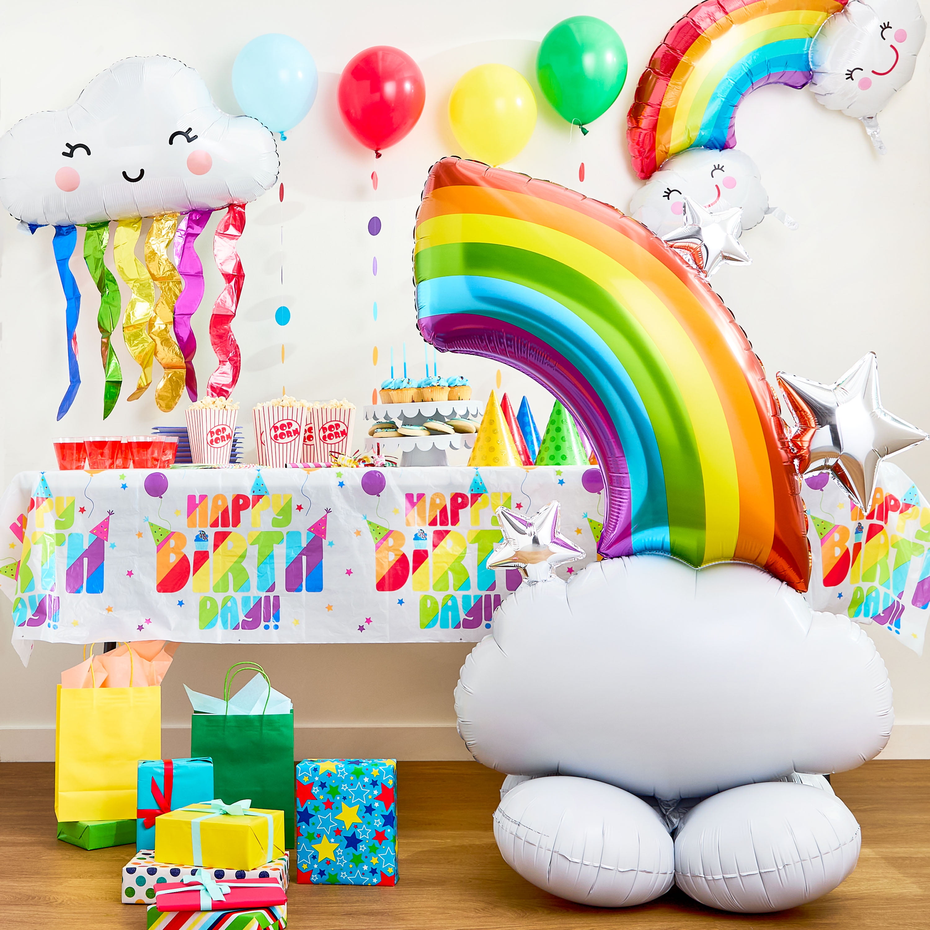 Way To Celebrate Rainbow with Clouds Foil Balloon (Multicolor, 37 in x 22 in) w92my