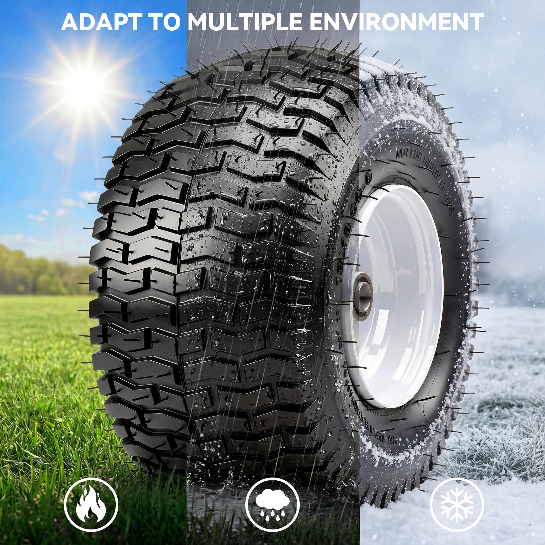 Dextrus 15x6.00-6 Lawn Mower Tire and Wheel Assembly (4-Ply Pneumatic, 3 in Centered Hub, 3/4 in Bearings, Set of 2) pggvs