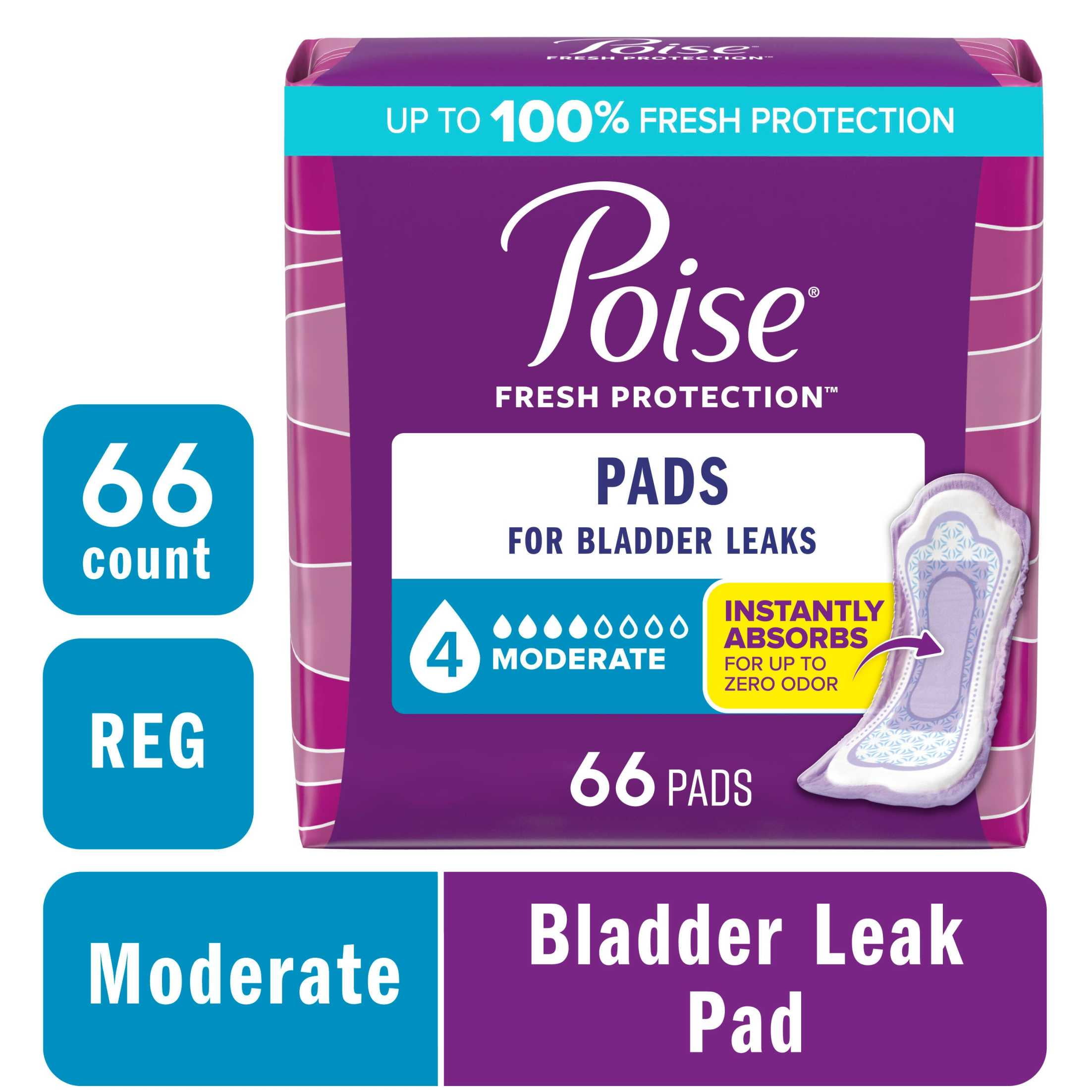 Poise Incontinence Pads for Women, Moderate Absorbency, Regular Length (66 Count) cwin9