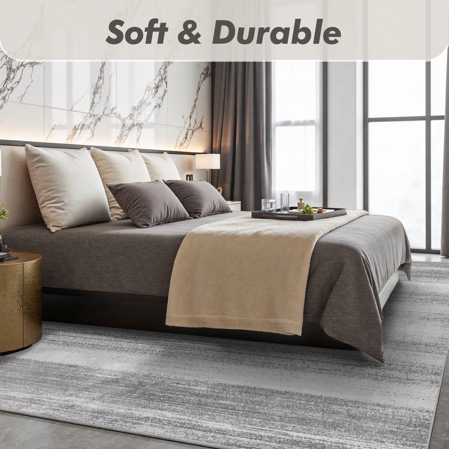 VUNATE Modern Abstract Area Rug, Washable Soft Contemporary Neutral Carpet for Living Room and Bedroom (Light Gray, 5 ft x 7 ft) kw9iw