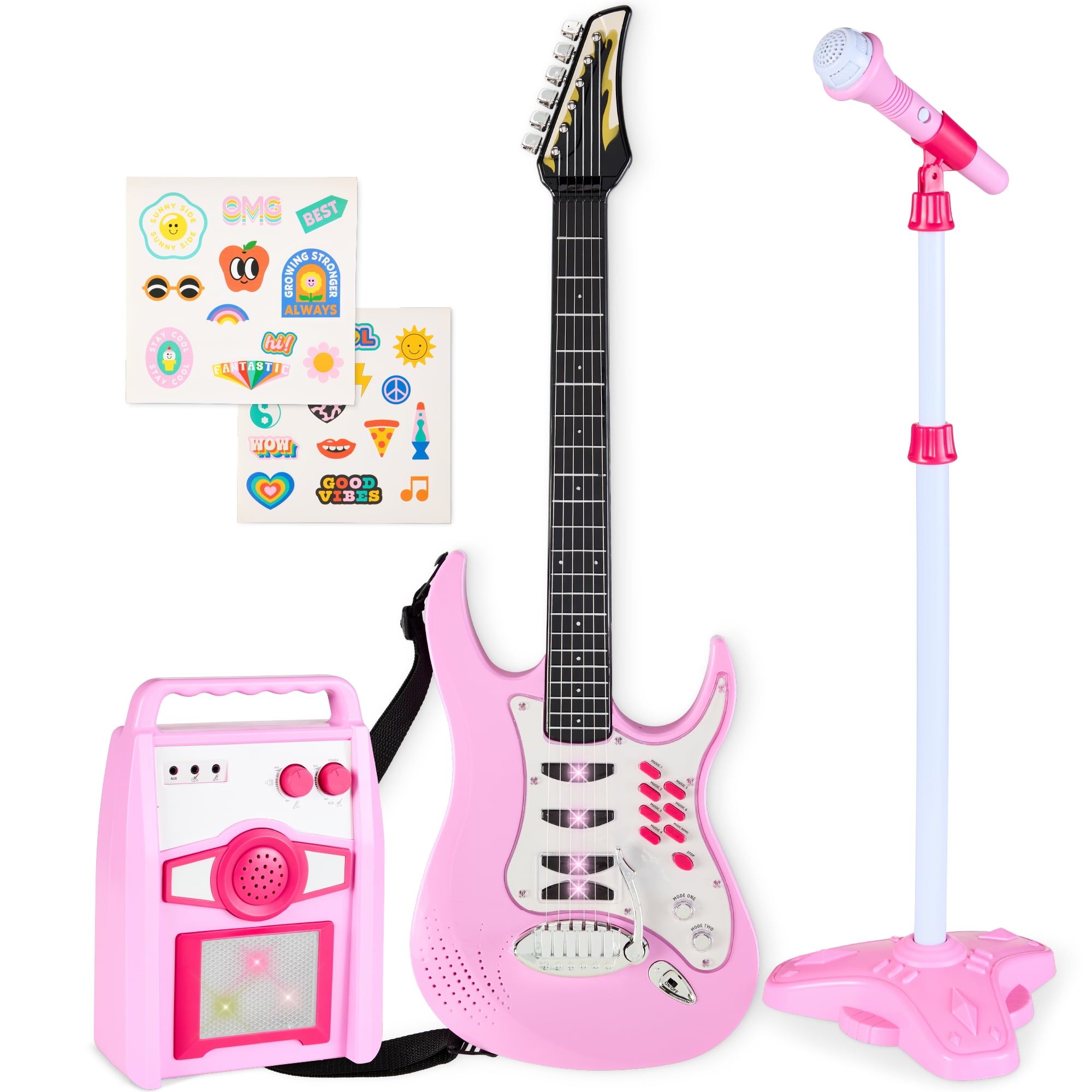 Best Choice Products Kids Electric Guitar Toy Set with Interactive Microphone and Amp (Soft Pink, 27.25 in) iekdb