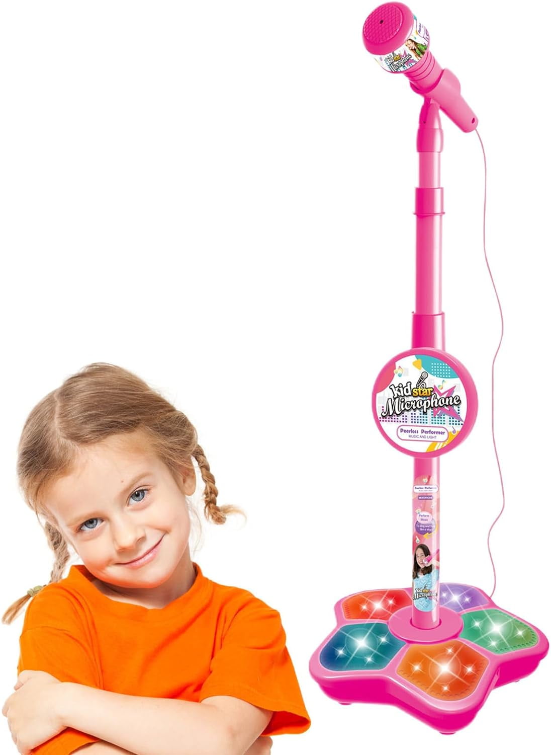 INvench Kids Karaoke Machine with Adjustable Stand and Stage Lights (Pink, 1 Set) sq9wh