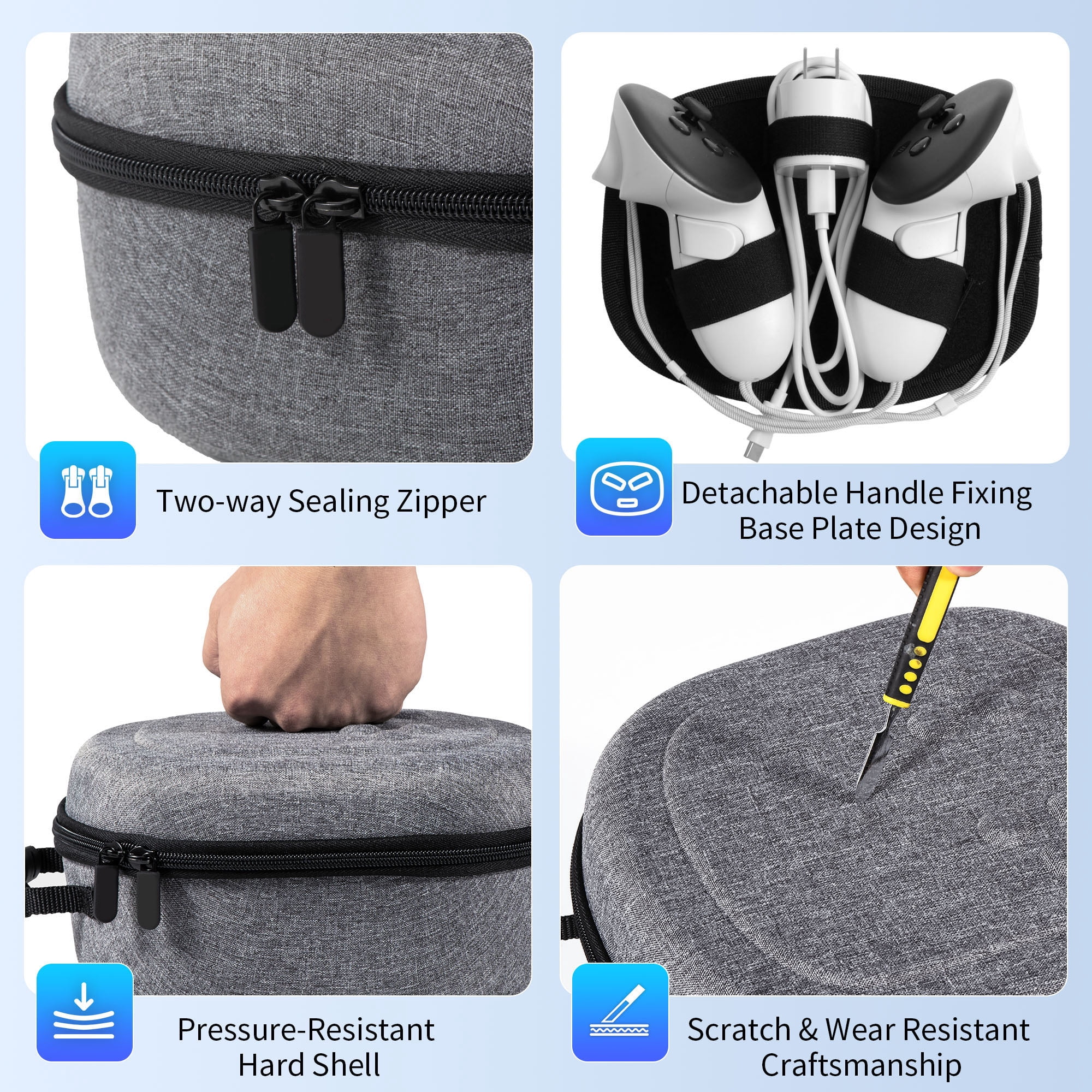 Prociv Hard Carrying Case for Meta Quest 3S, Quest 3, and Quest 2 VR Headset and Controllers (Grey, 13 in x 9 in x 5 in) pm1xi