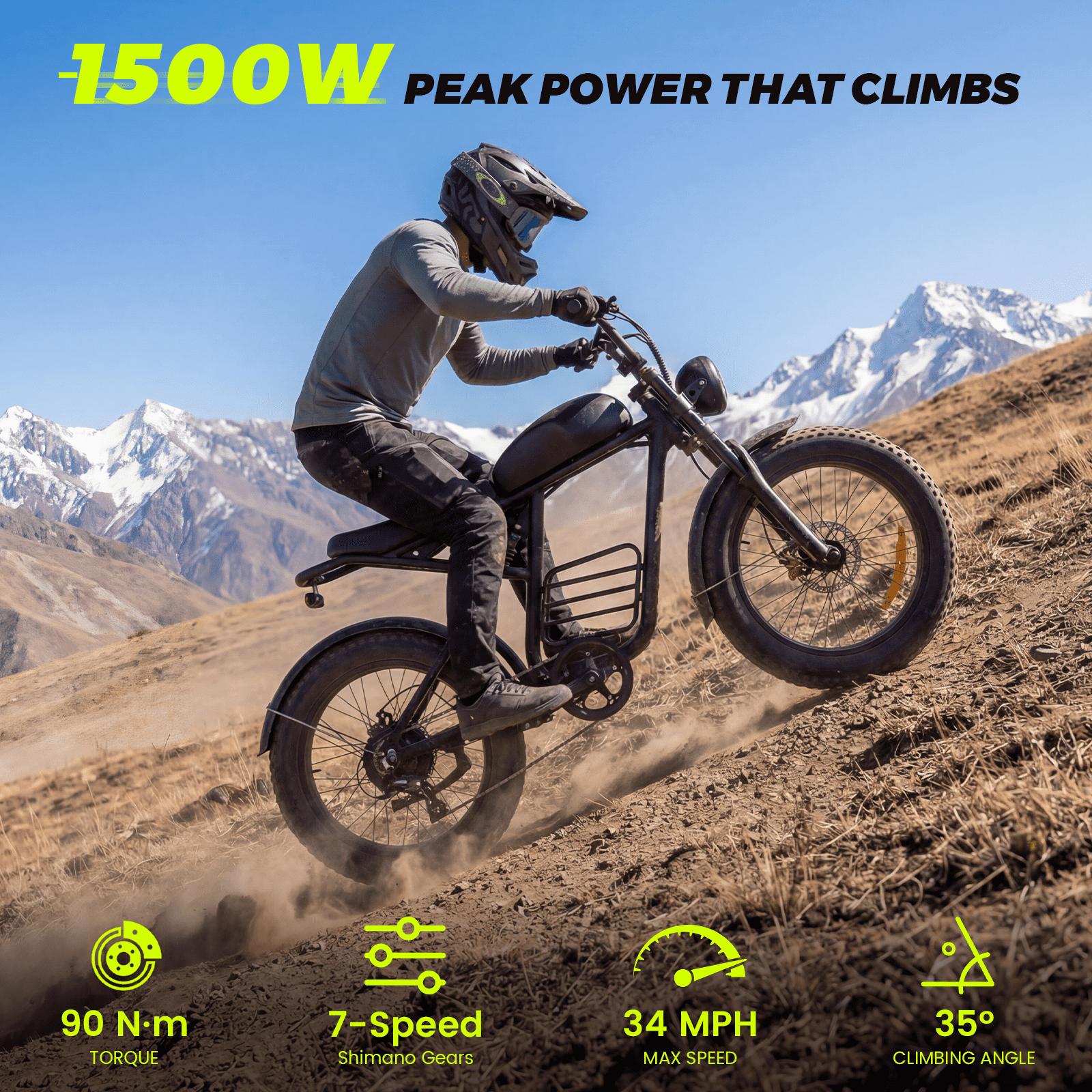 Nexaglide Electric Bike for Adults, 1500W Off-Road E-Bike, 34MPH Fat Tire Mountain Bike, 48V 20Ah Battery (Black, 20 in) zvjky