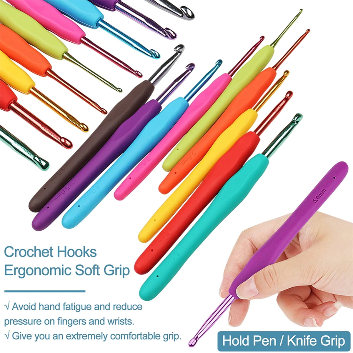 FUYGRCJ 59-Piece Crochet Starter Kit with Ergonomic Hooks and Yarn (59 Pieces) 25de4