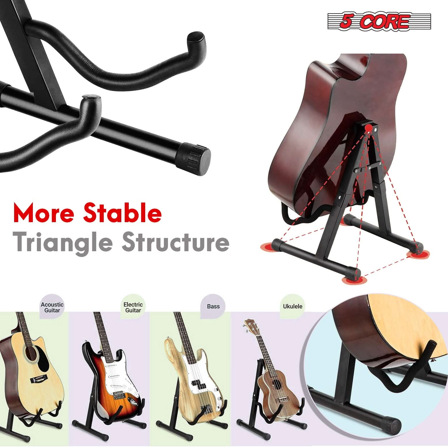 5 Core Guitar Stand (2 Pack, A-Frame, Black, 15 in) 1p0wa