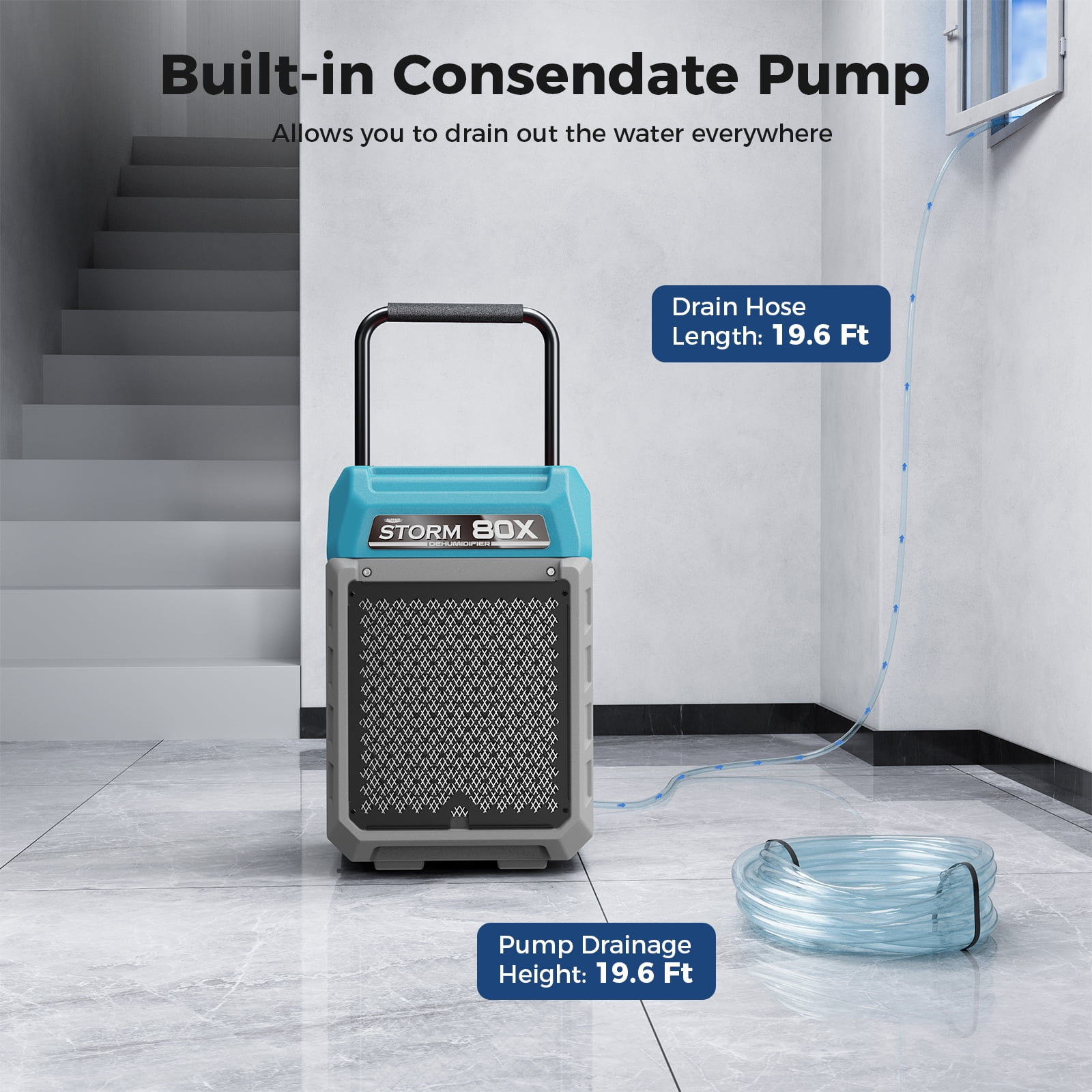 AlorAir Commercial Dehumidifier with Pump, 170 PPD Industrial Moisture Remover for Water Damage Restoration (Blue, 2,100 Sq.Ft) yd0a2