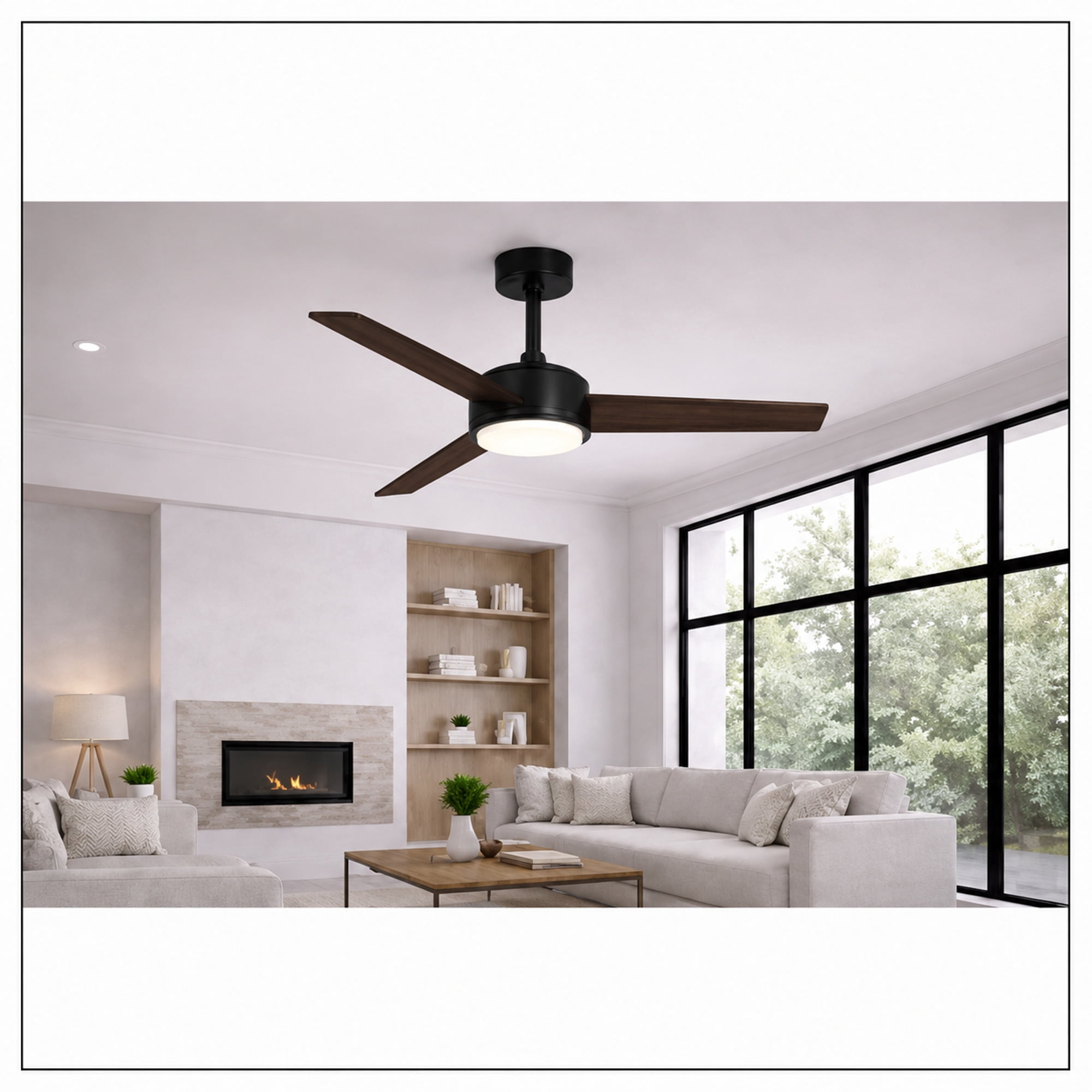 Mainstays 42-Inch DC Ceiling Fan with Integrated LED Light and Remote Control (Black, 42 in) 9twmn