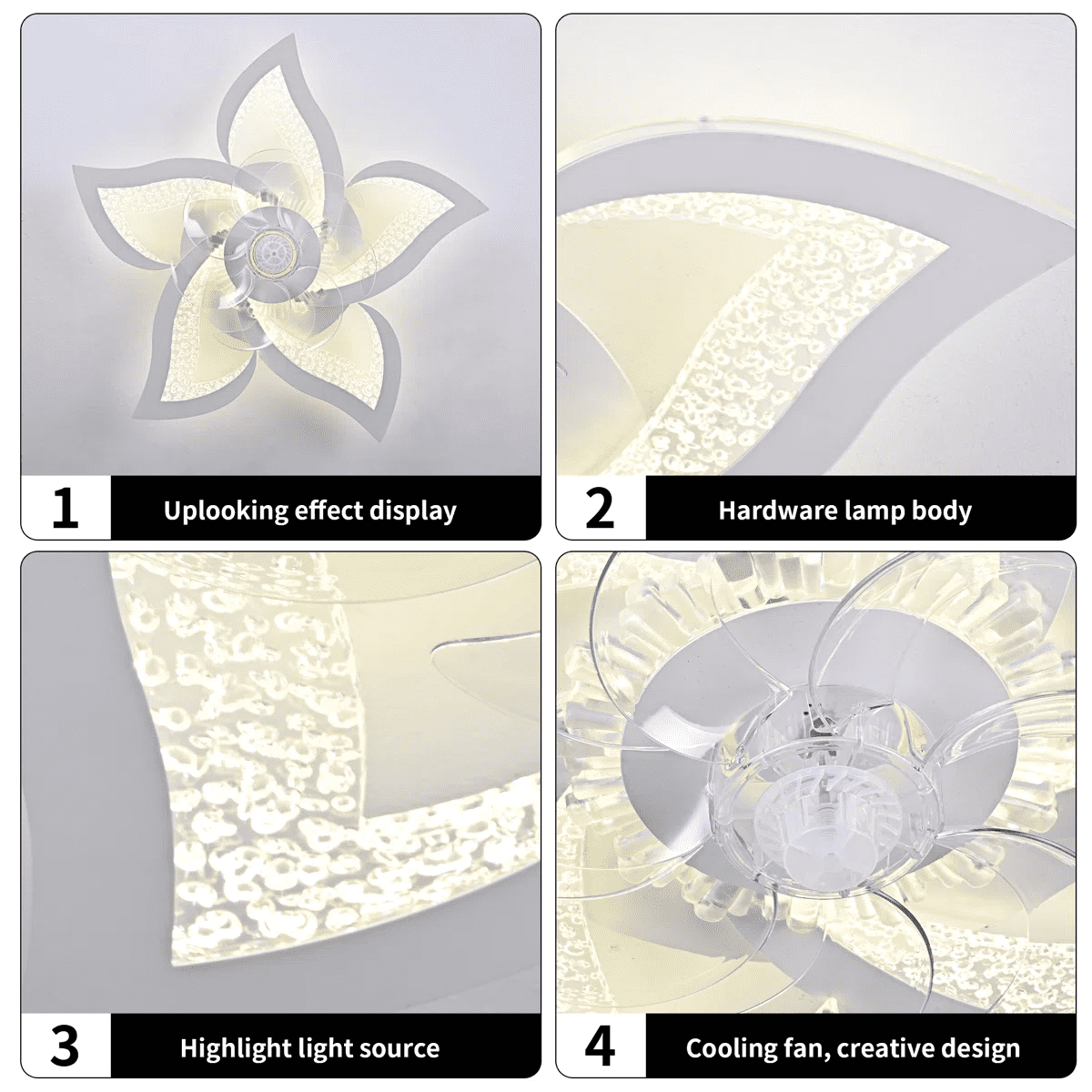 Garwarm 24.6 in Flower Ceiling Fan with Light, Low Profile Flush Mount Fandelier, Dimmable LED Light with Remote, 6-Speed Reversible Motor (White, 24.6 in) b9vrf