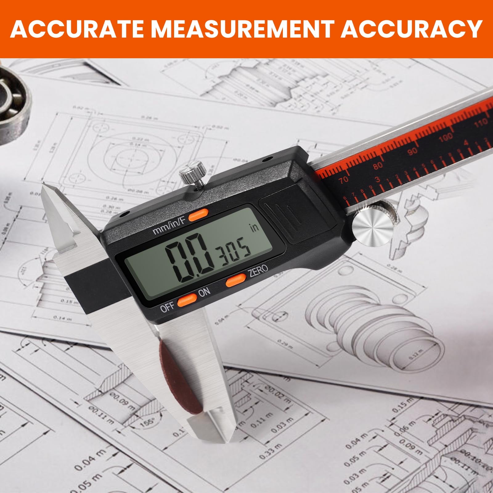 HARDELL Digital Caliper, Stainless Steel Measuring Tool with Large LCD Screen, High Accuracy for DIY and 3D Printing (Black, 8 in) hsukp