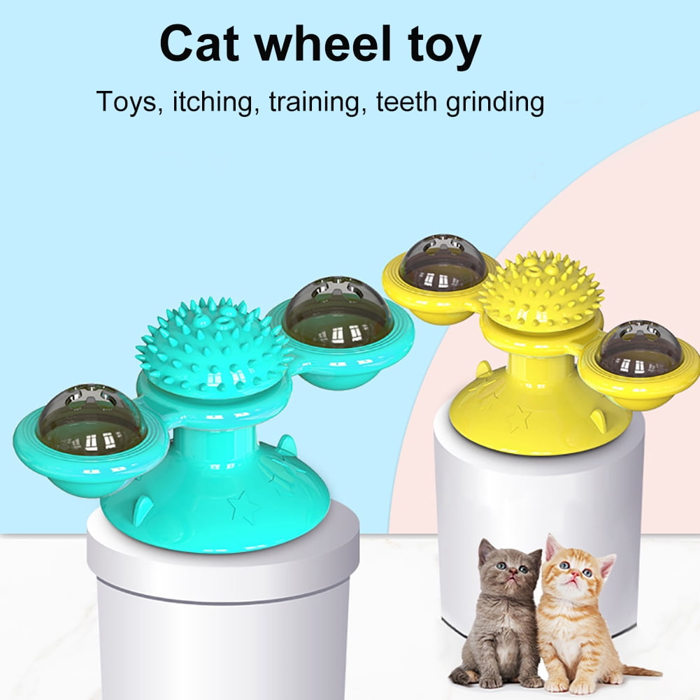 Visland Interactive Cat Toy Turntable with Grooming Brush and Catnip Ball (10 in) ftpv1