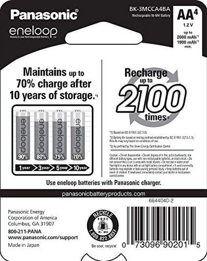 Panasonic Eneloop AA Rechargeable Batteries (Pre-Charged, Long-Lasting Power, 4-Pack) acgtb - Image 2
