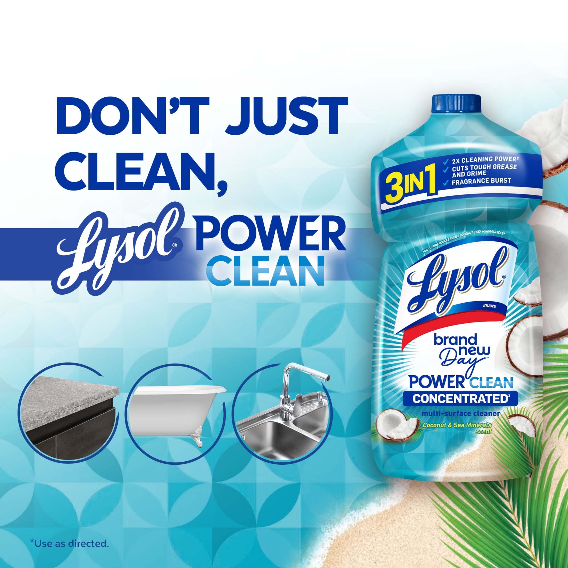 Lysol Multi-Surface Disinfectant Cleaner, Concentrated Floor and Kitchen Solution (Coconut & Sea Minerals, 9 Pack, 28 fl oz) oa3ku