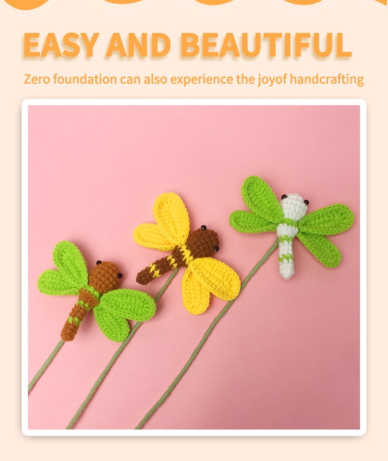 Generic Crochet Dragonfly Kit for Beginners with Video Tutorial and Knitting Tools (Beige, 1 Pack) abqwa
