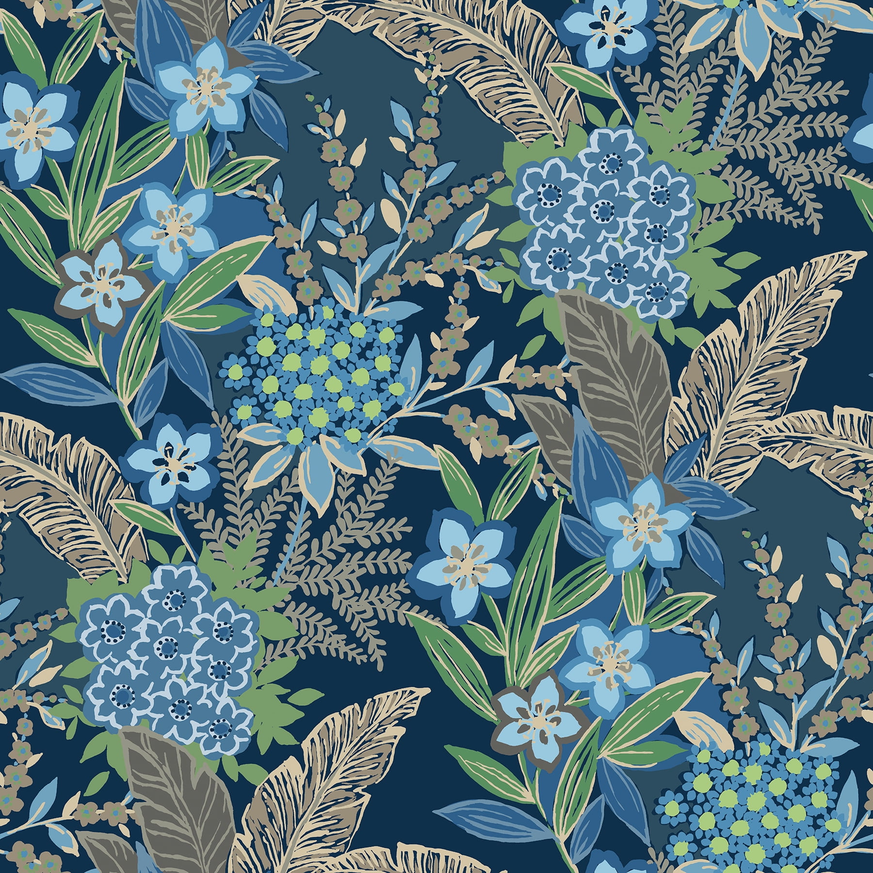 RuPaul RuJardin Peel and Stick Wallpaper Floral Removable Wall Decor (Azure Blue, 20.5-in x 216-in) 42omy