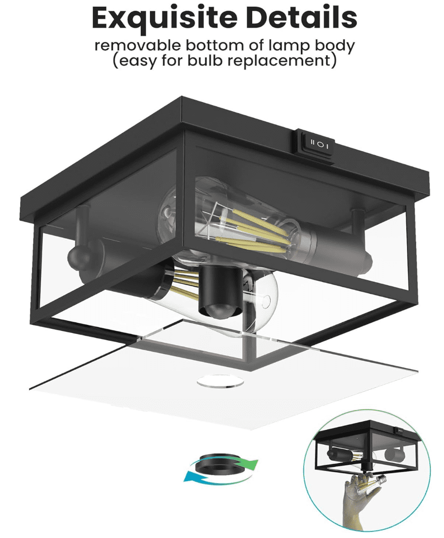 Craftersmark Outdoor Ceiling Light with Motion Sensor, Flush Mount Porch Light Fixture, Dusk to Dawn Exterior Lighting (Clear, 10.5 in) 8mueu