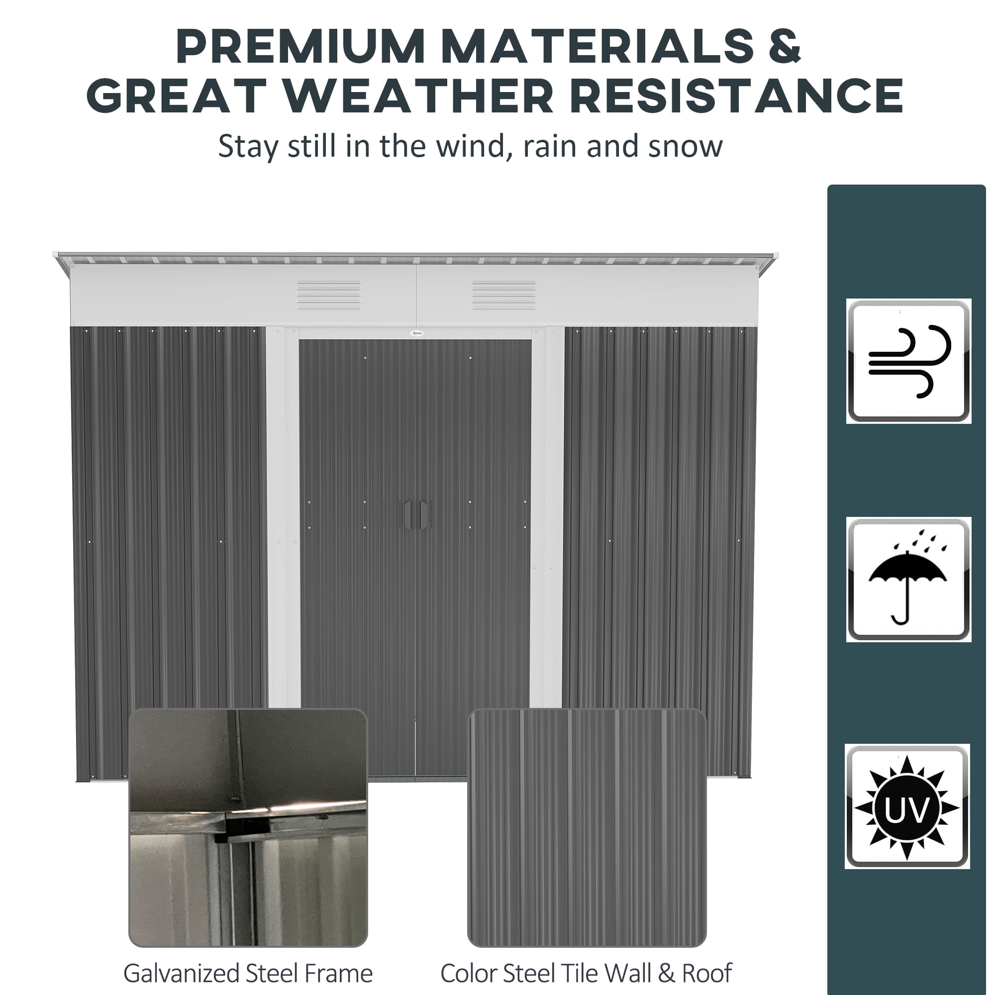 Outsunny Metal Outdoor Garden Storage Shed with Vents and Locking Doors (Gray, 93.75 in x 43.25 in x 70.75 in) rdm4h