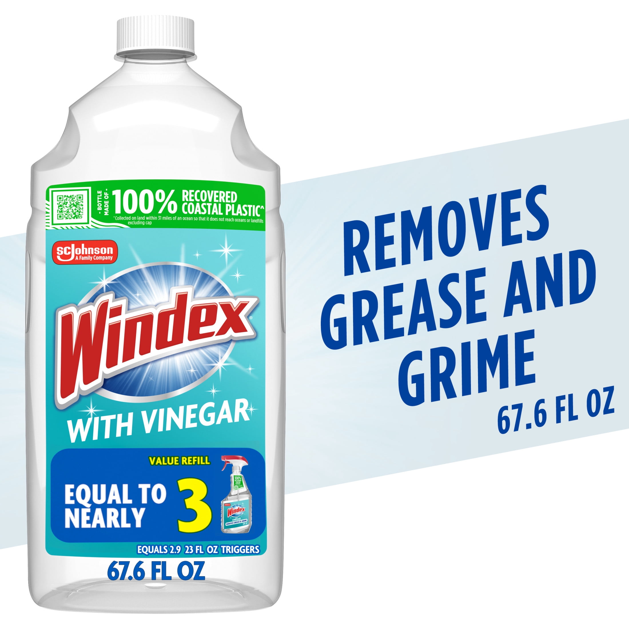 Windex Vinegar Glass and Window Cleaner, Streak-Free Shine, Refill (67.6 fl oz) s6fdt