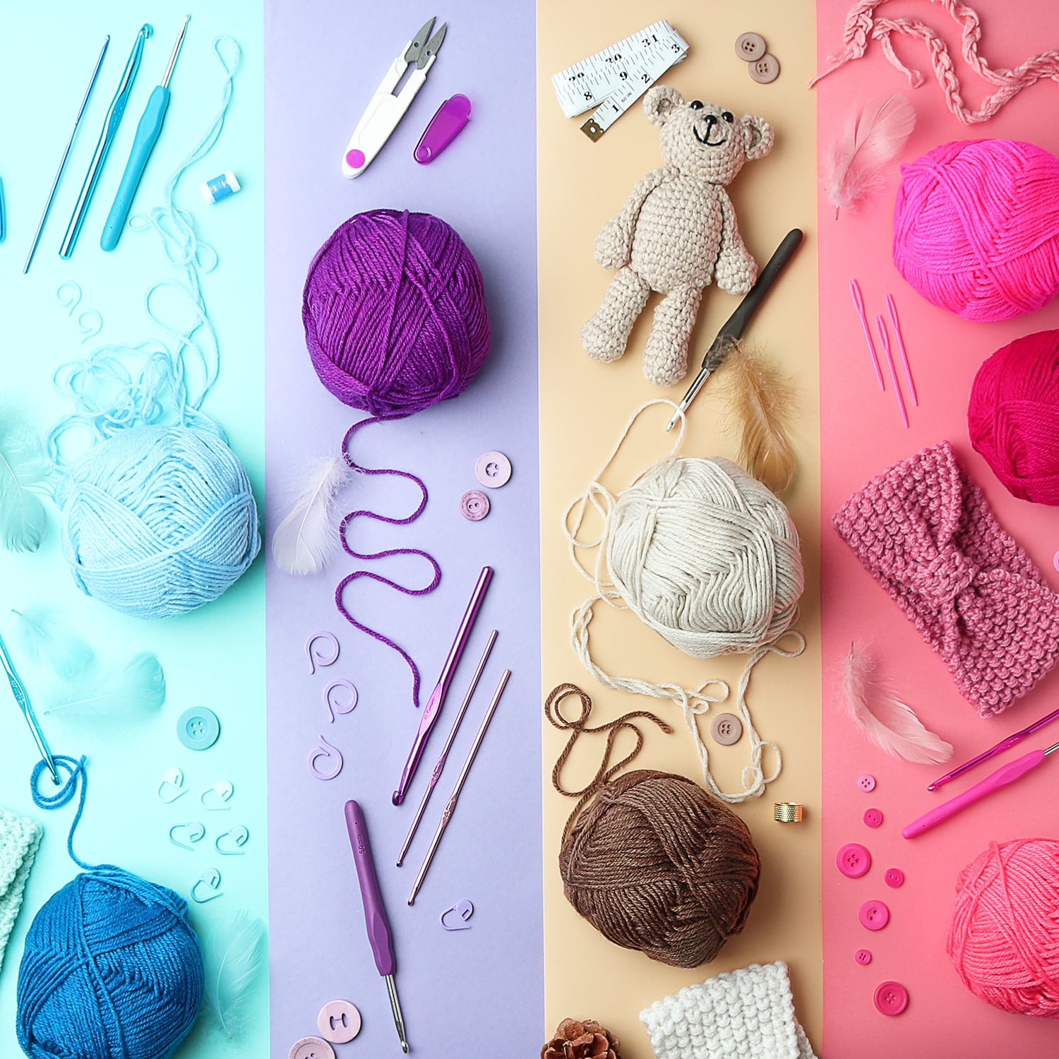 CraftBud Crochet Kit for Beginners, Complete Crafting Set with 1100 Yards Yarn, 9 Hooks, Accessories & Tote Bag (73-Piece) sfqcv