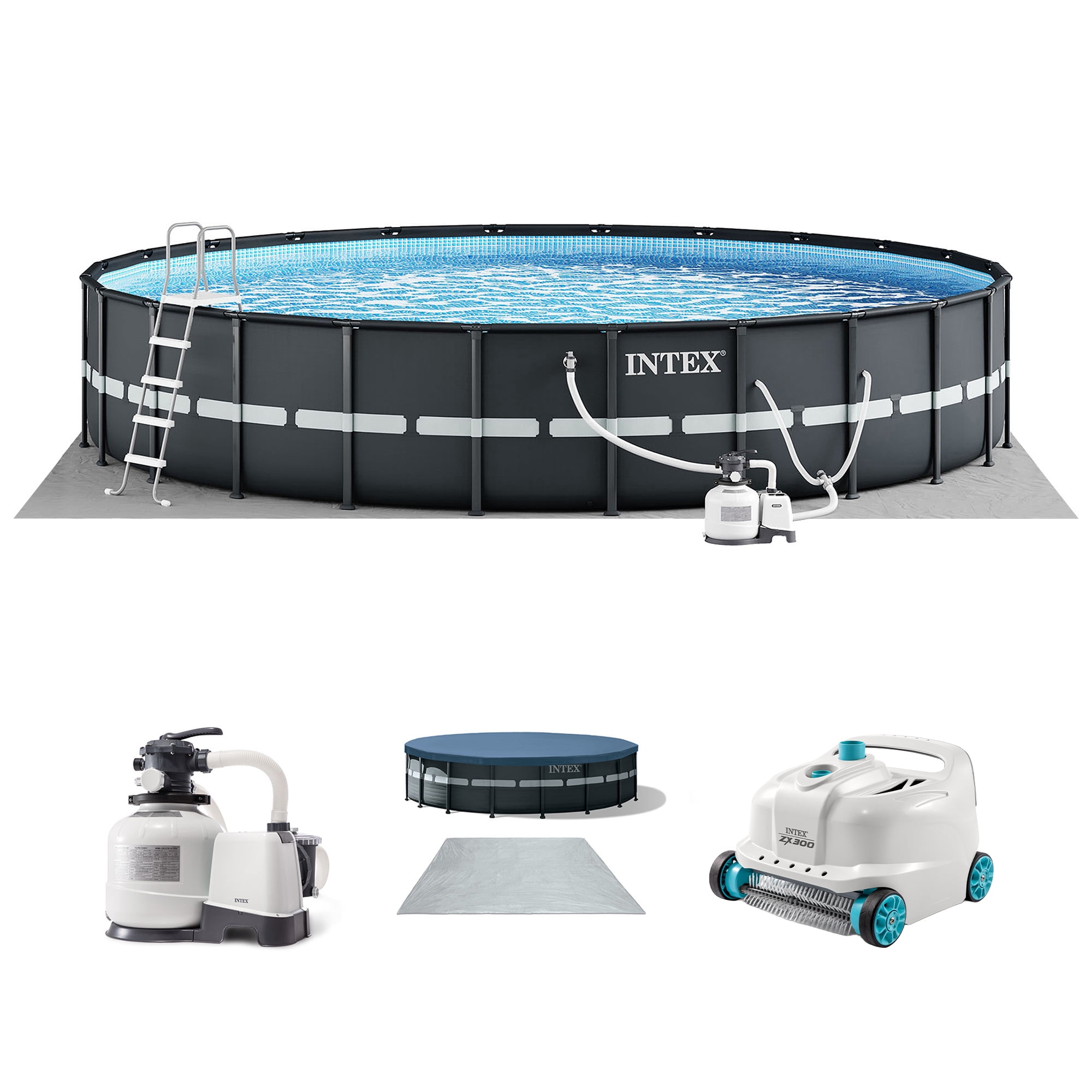 Intex Ultra XTR Above Ground Swimming Pool Set with Sand Filter Pump and Automatic Vacuum (Grey, 18 ft x 52 in) idwve