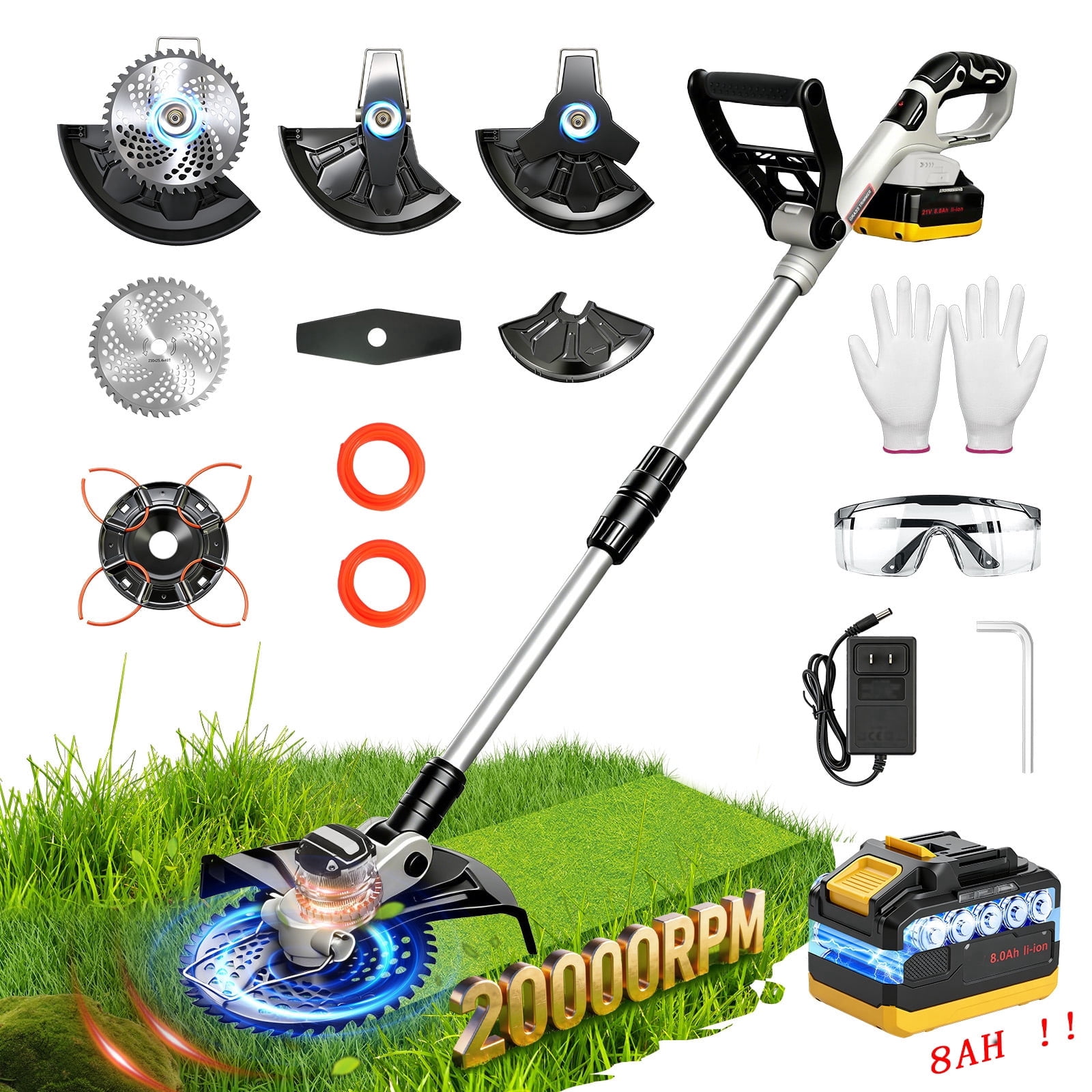CATGOOD 13 in Cordless String Trimmer, 1300W Electric Weed Eater with 8Ah 24V Battery, 4-in-1 Brushless Lawn Edger (White, 13 in) e1evw