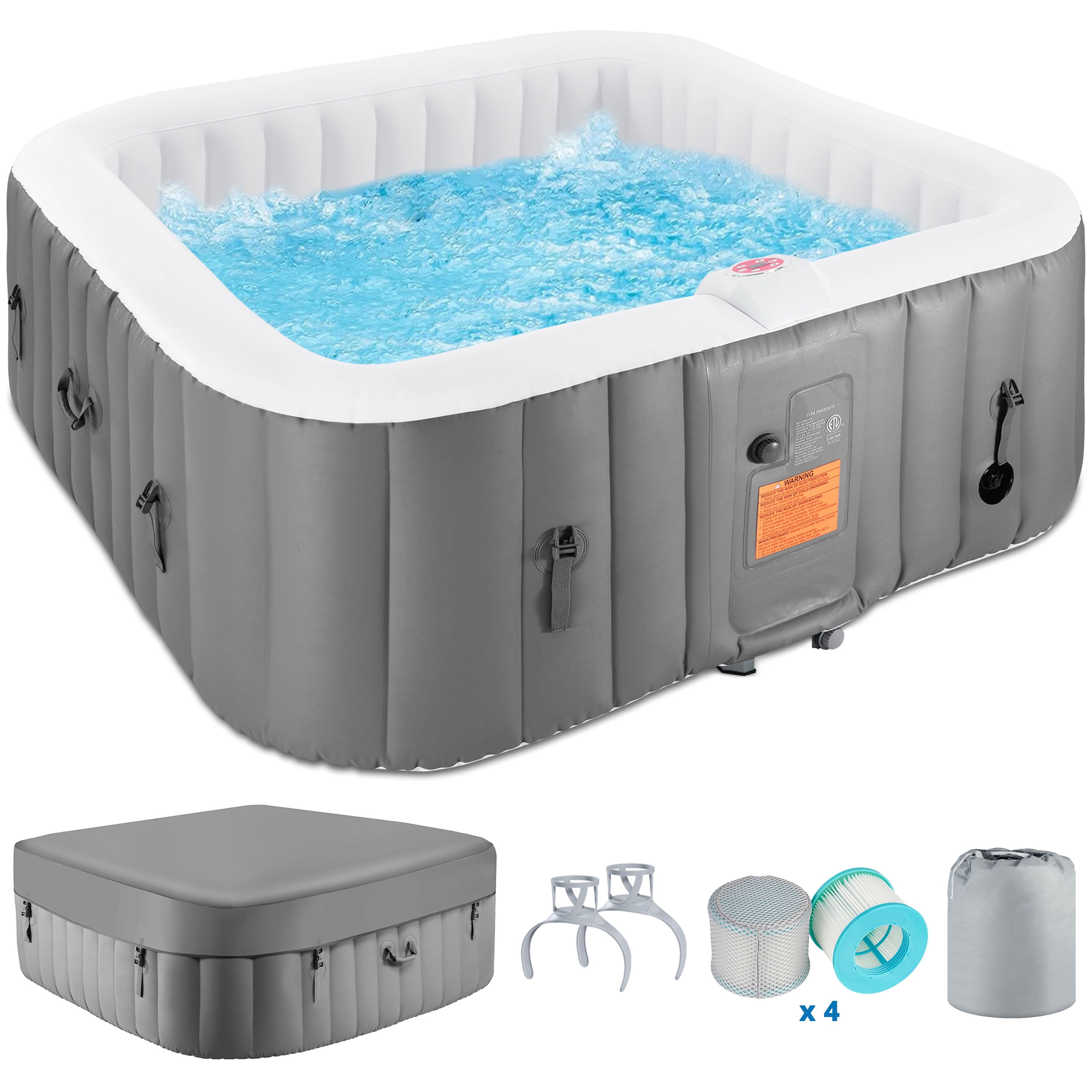 Segmart 73 in Inflatable Hot Tub Spa, Outdoor Portable Jacuzzi with 130 Jets and Insulated Cover (Gray, 240 gal) ir351