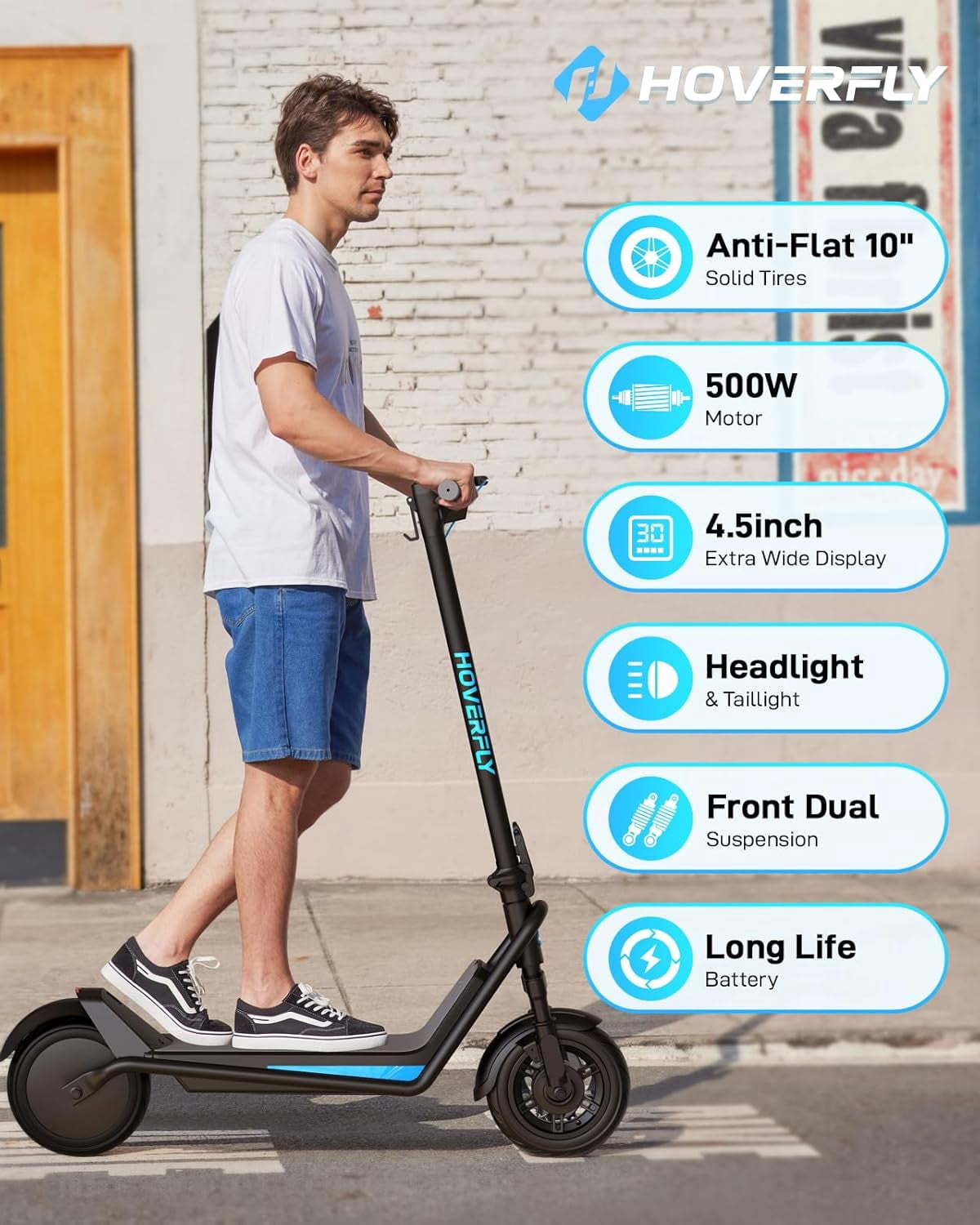 HOVERFLY Adult Electric Scooter, Foldable Commuter with 500W Motor, 25 Mile Range, 20 MPH Speed, 10 in Anti-Flat Tires (Black) ks41s