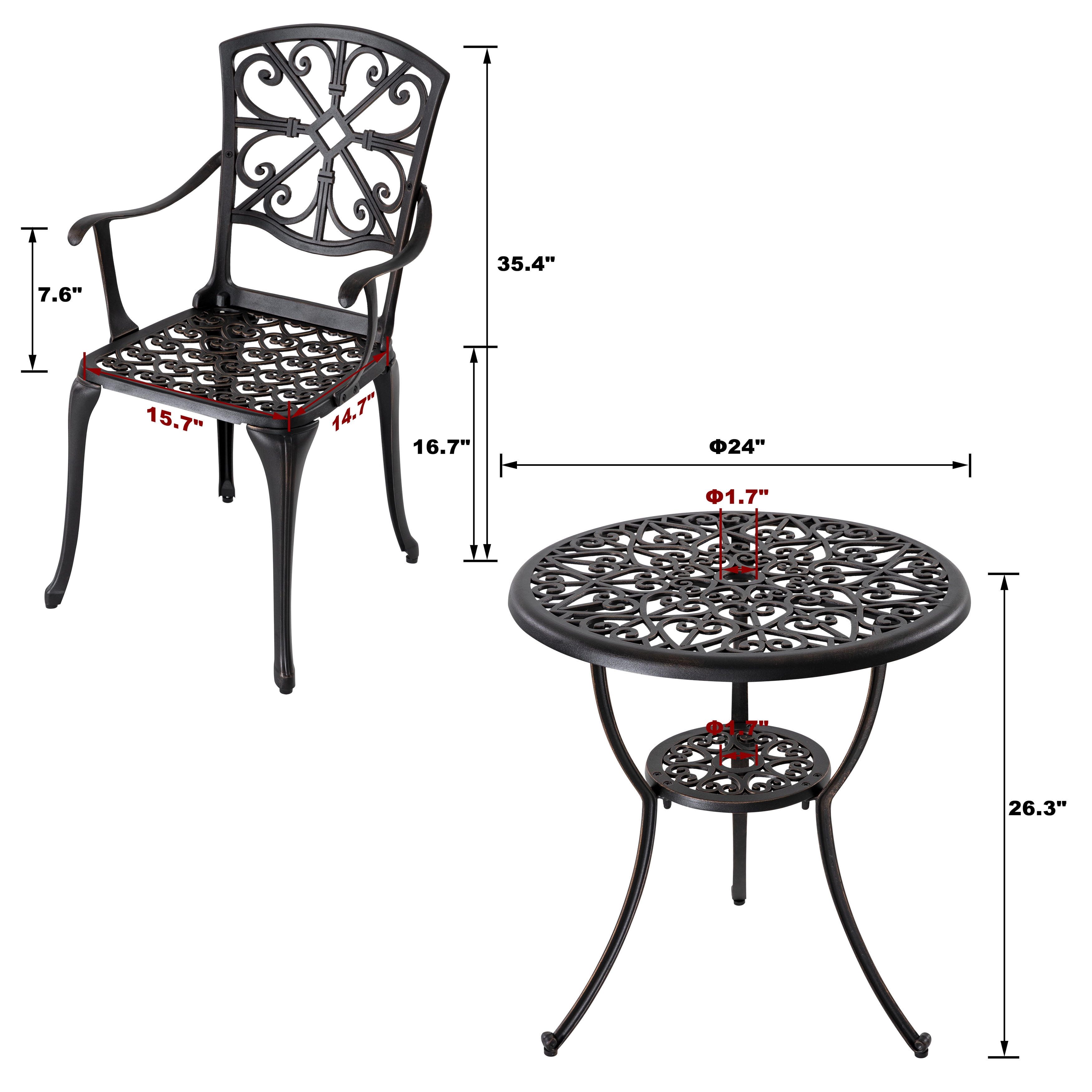 Nuu Garden 3 Piece Cast Aluminum Outdoor Bistro Set (Antique Bronze, 3-Piece) zcfce