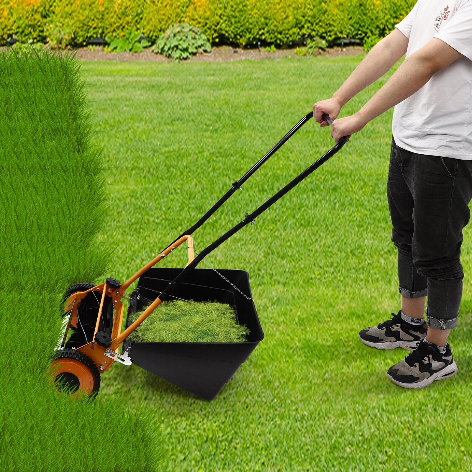 Generic 16-inch Manual Hand Push Lawn Mower with Grass Catcher (Black, 16 in) s1j2u