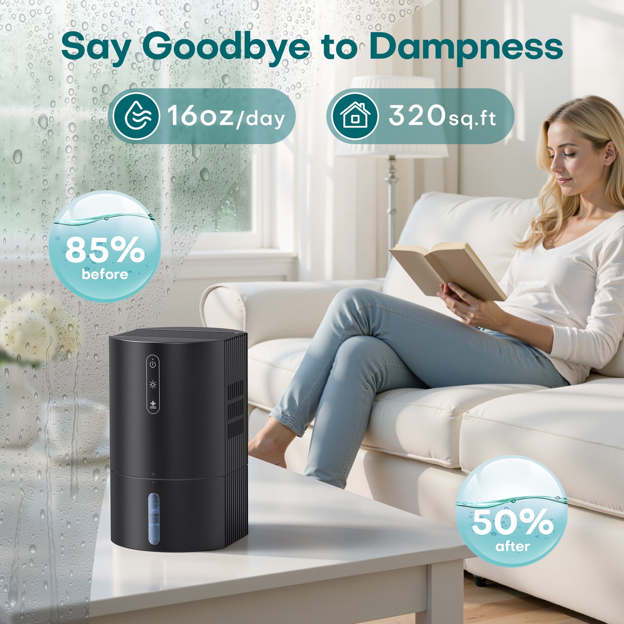 ALROCKET Compact Dehumidifier for Home and Bathroom, Quiet Operation with LED Light (Black, 35 fl oz) oc7lf