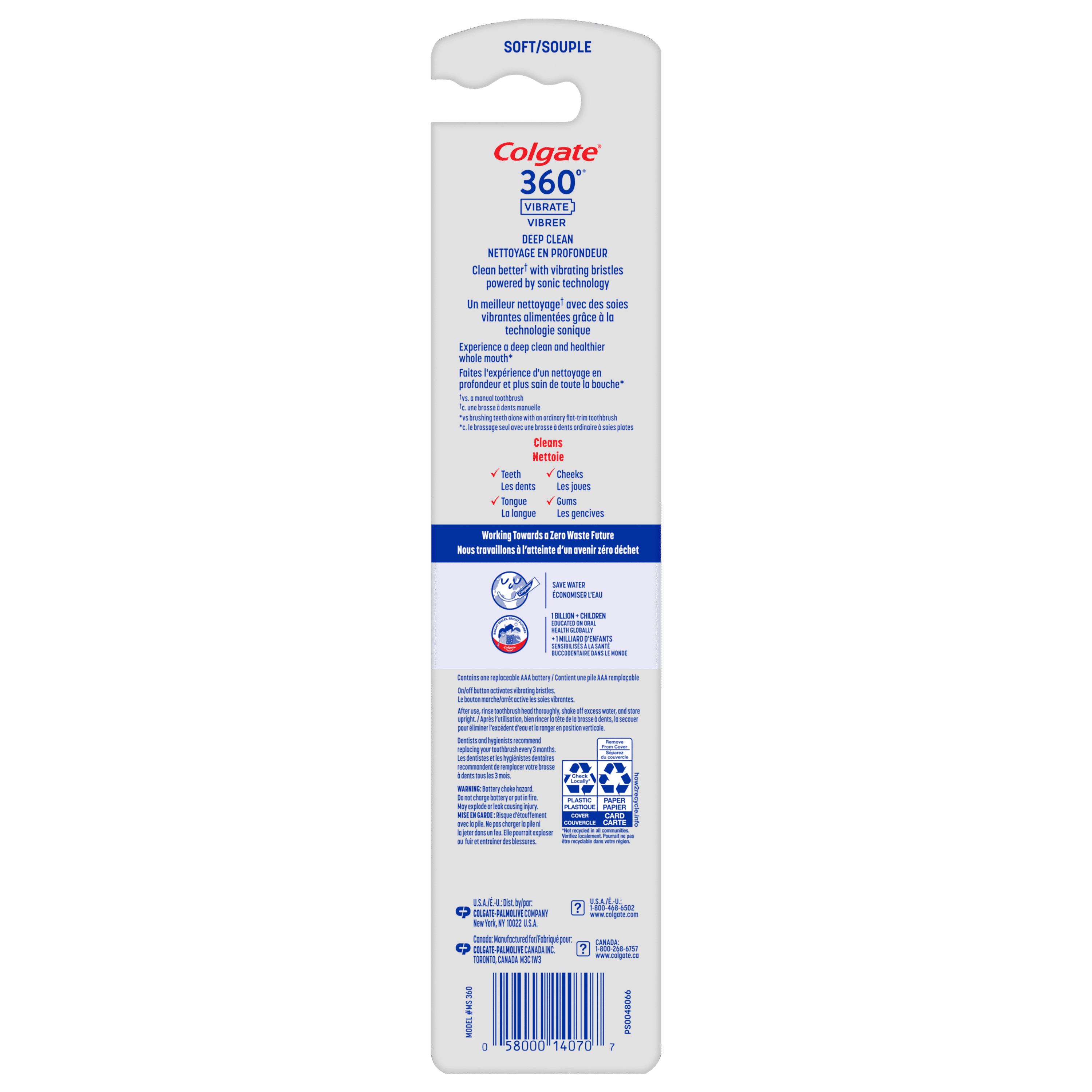Colgate 360 Vibrate Deep Clean Battery Powered Electric Toothbrush with Soft Bristles (Blue, 1 Pack) 9x91z