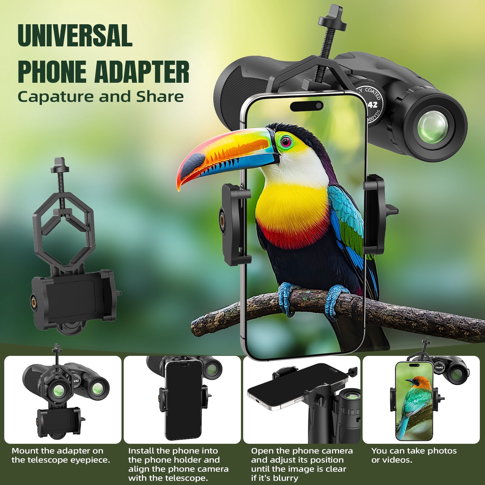 BNISE 10x42 HD Professional Binoculars for Bird Watching and Hunting (Black, 6.3 in x 5.3 in x 2.8 in) 1so45