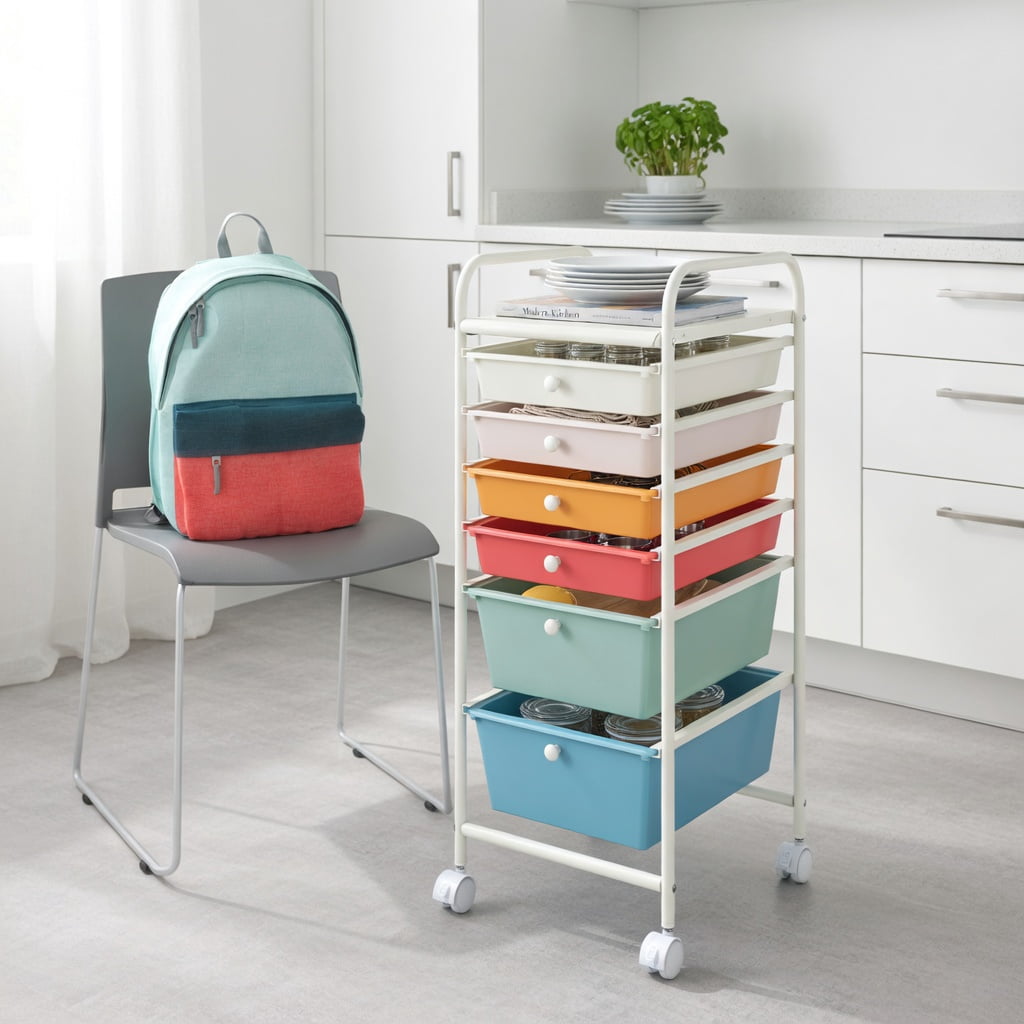 Spaco 6-Drawer Rolling Storage Cart Organizer, Multipurpose Mobile Craft Organizer for Home and Office (Blue) 88prd