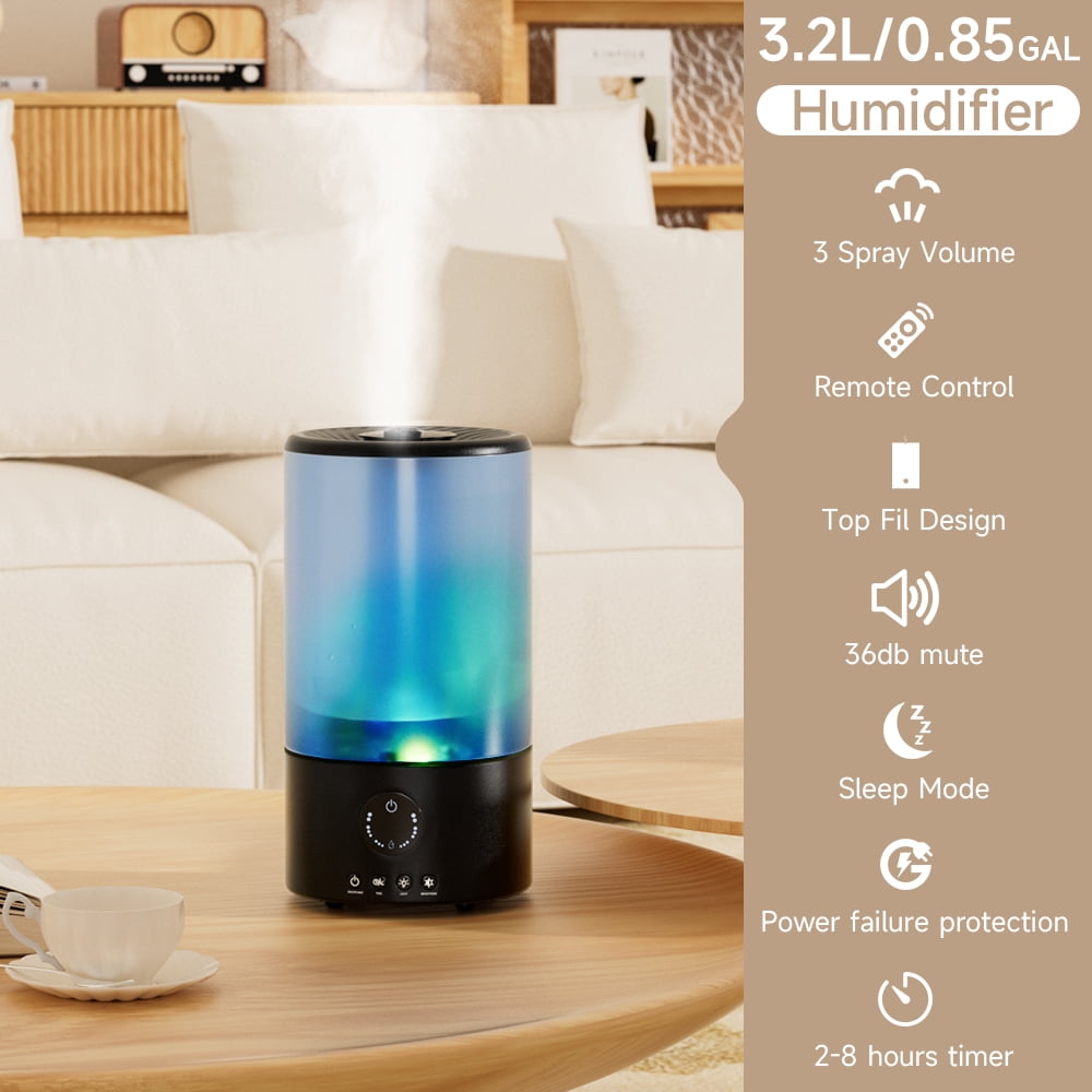 MotorGenic Cool Mist Humidifier for Bedroom and Nursery, Quiet Ultrasonic Air Humidifier with 360° Nozzle and LED Night Light (White, 0.85 gal) 5ztuq