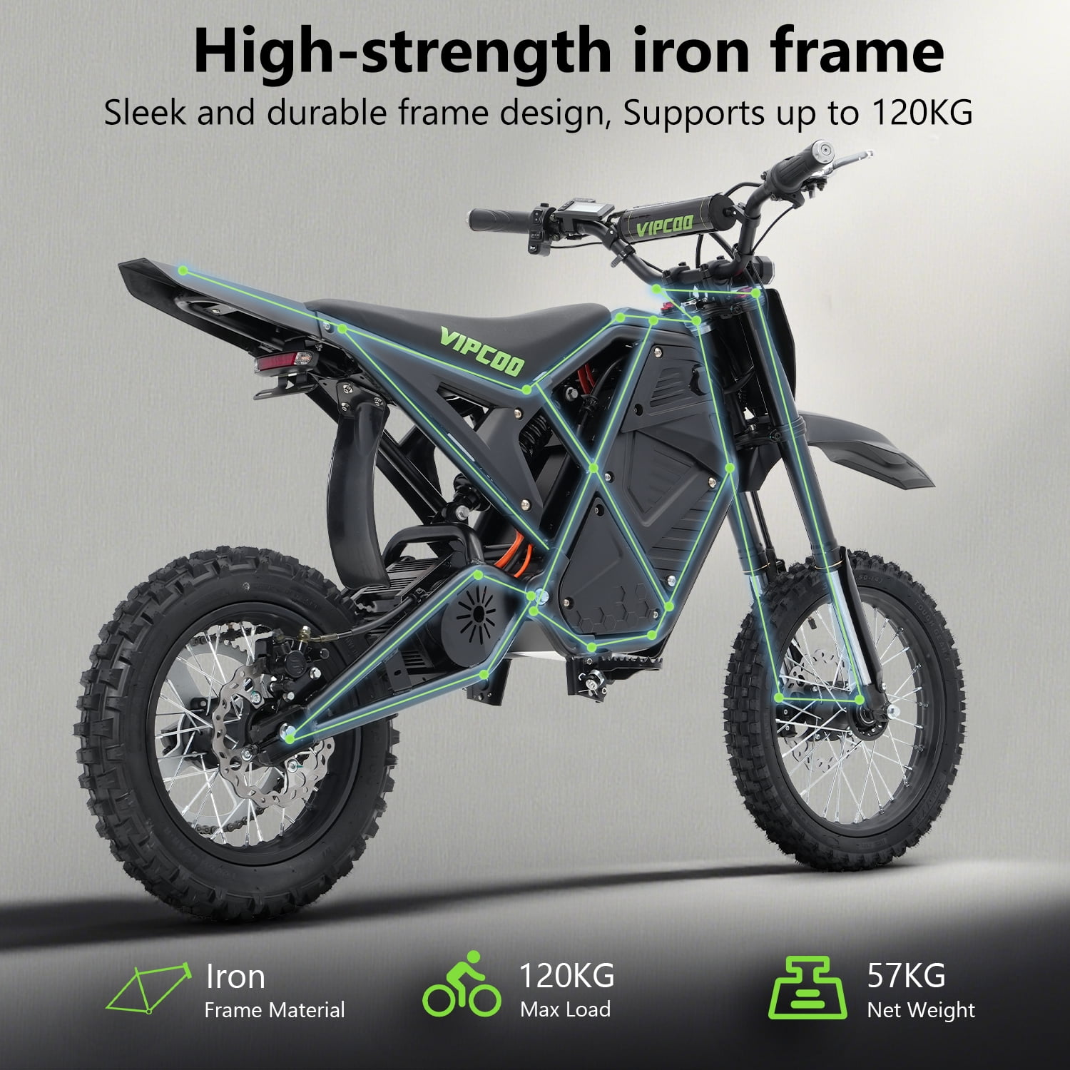 VIPCOO Electric Mountain Bike, High-Speed Off-Road E-Bike with Fat Tires, 330 lb Load Capacity (Black, 63 in) ob9hb
