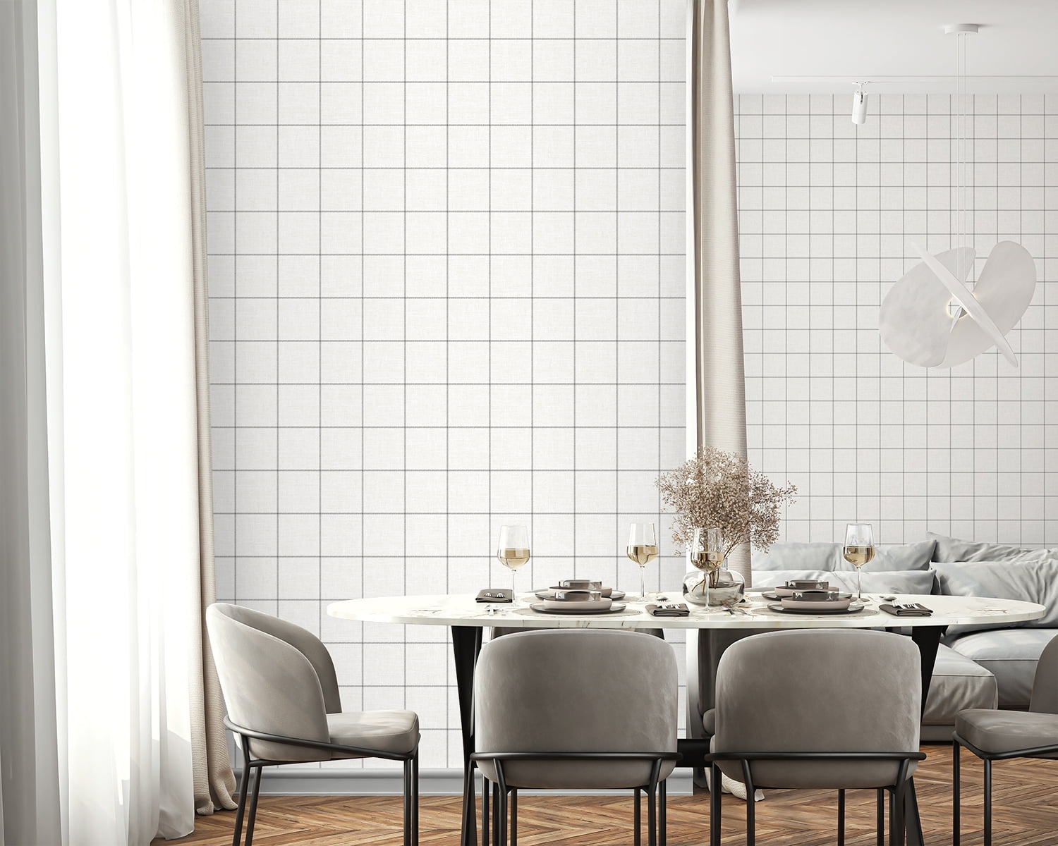 NextWall Charcoal & Linen Classic Striped Check Peel and Stick Wallpaper (Charcoal, 20.5 in. W x 18 ft. L) oplay