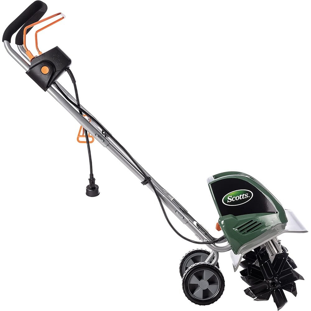Scotts Electric Garden Tiller and Cultivator, 14 Amp Motor, Adjustable 11-inch to 20-inch Tilling Width (Green, 20 in) ecv51