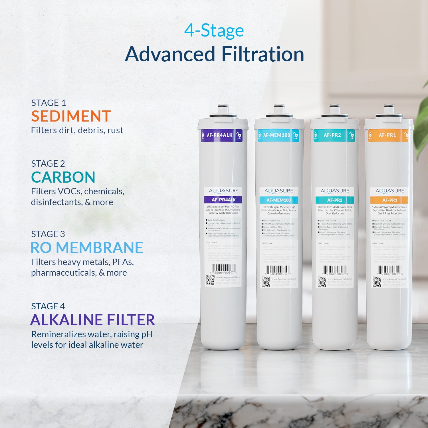 Aquasure Premier Advanced Reverse Osmosis Drinking Water Filter System with Alkaline Remineralizing (75 GPD) oe64d
