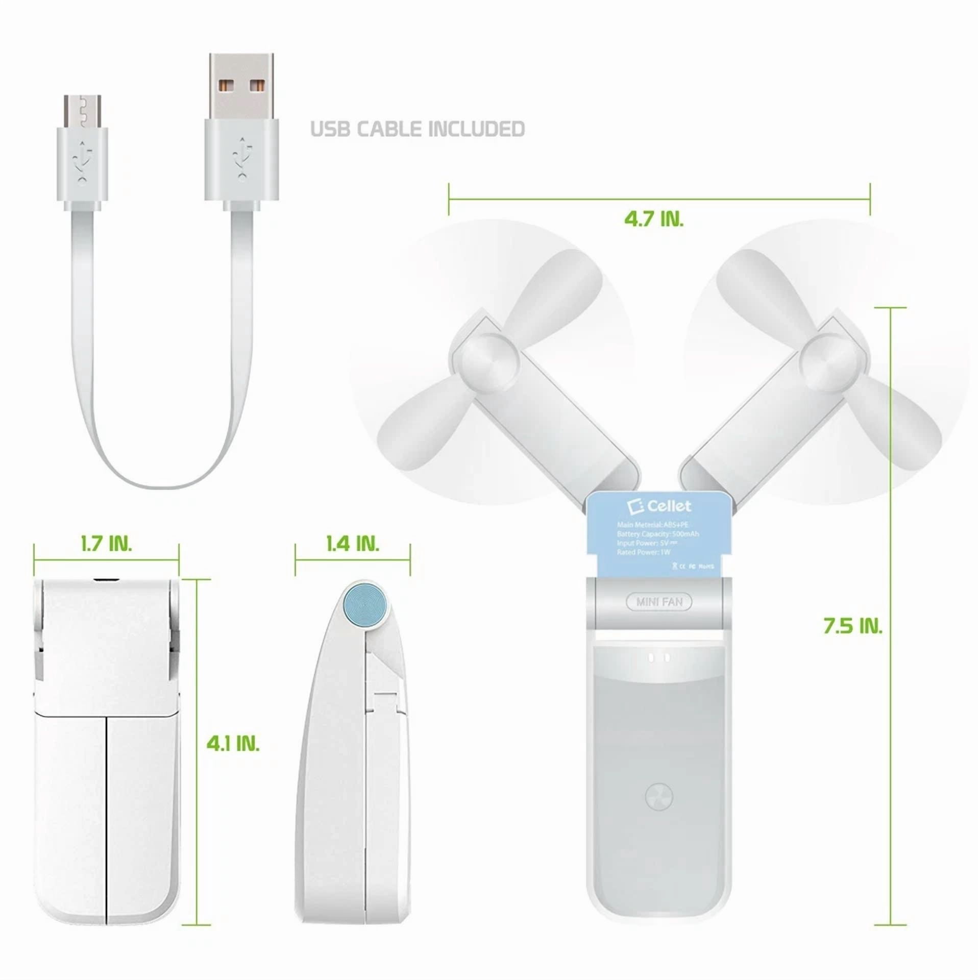 Rhea Portable Mini Fan, Folding Handheld Dual Head Fan (White, 500 mAh) s406k - Image 6