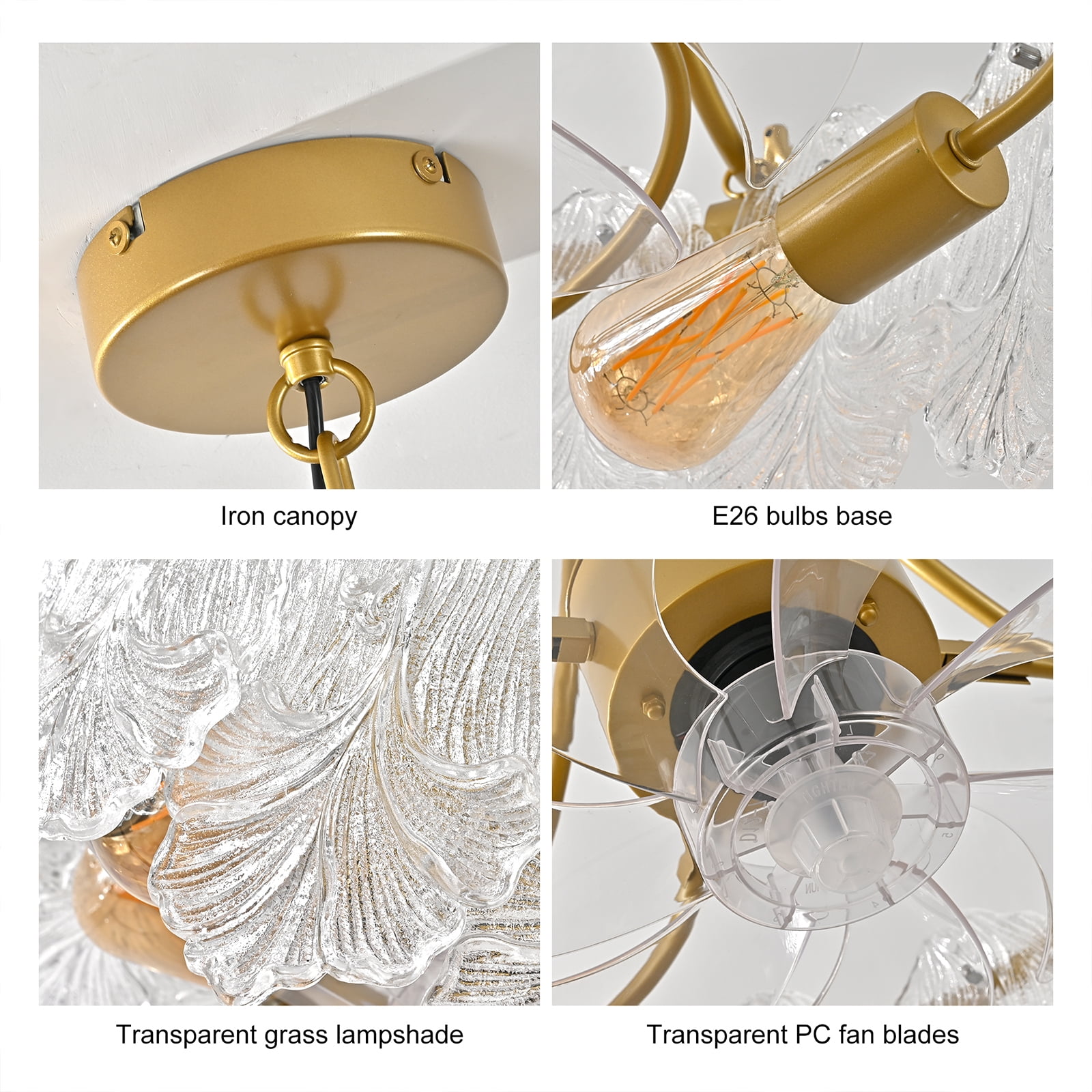 Garwarm 20 in Gold Crystal Fandelier Ceiling Fan with Light and Remote (6-Speed, Reversible, Caged Chandelier) yejba
