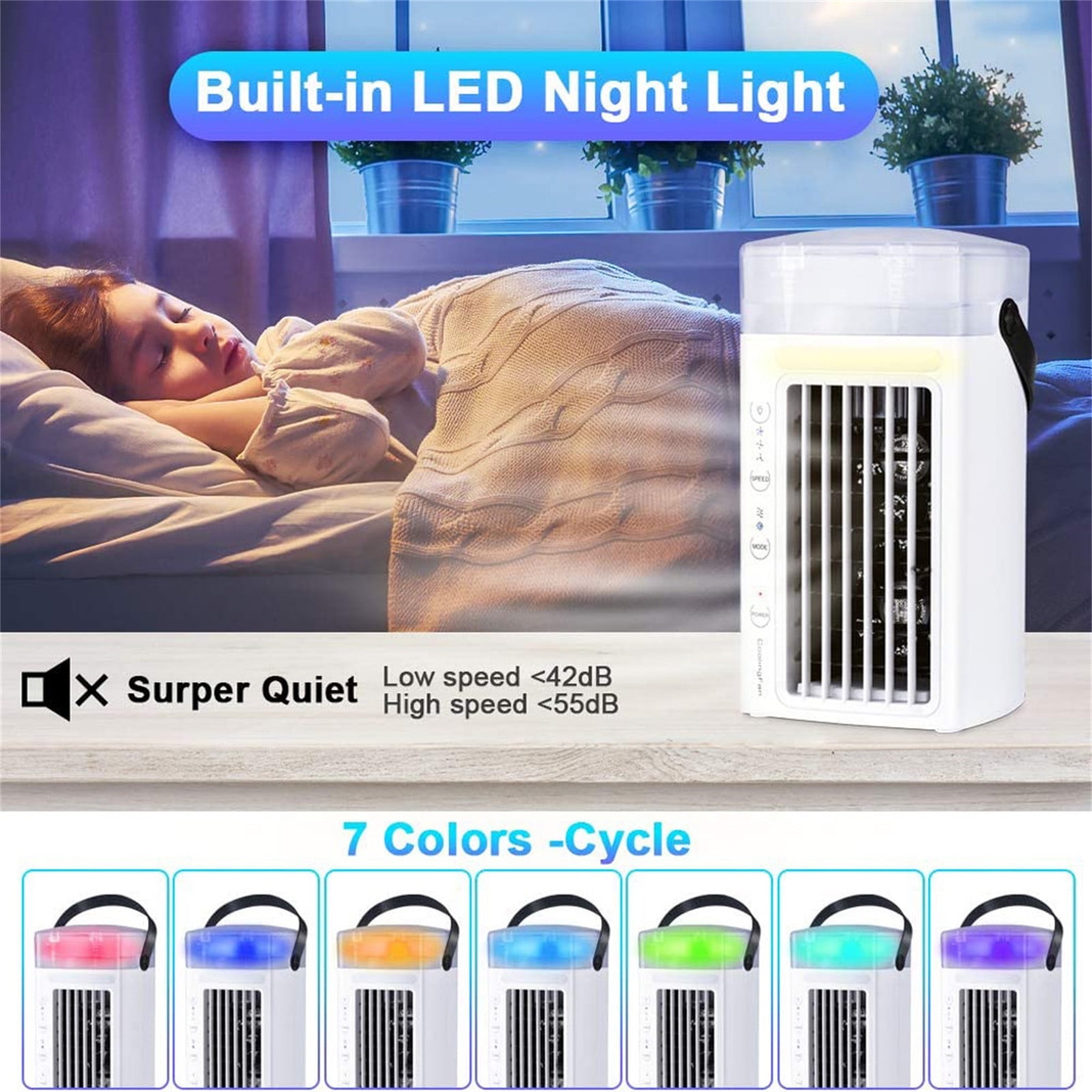 SDJMa Portable Air Conditioner, Evaporative Air Cooler with Night Light and 3-Speed Fan (White, 16.23 fl oz) 9jym5