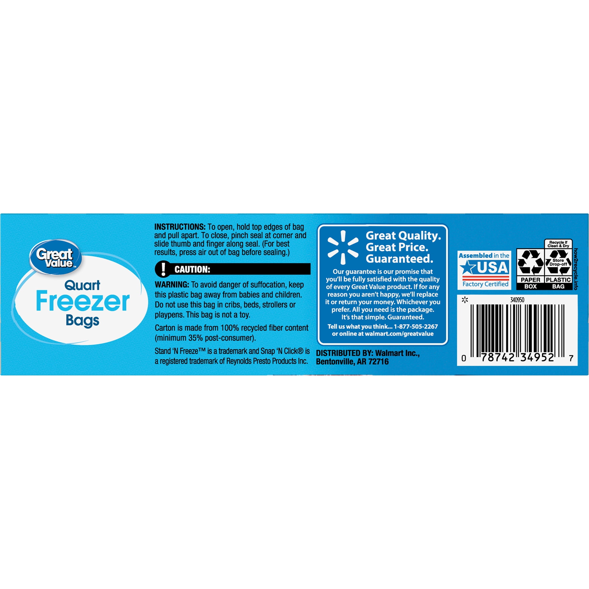 Great Value Freezer Guard Double Zipper Storage Bags (Clear, 25 Count, 7 in x 7.75 in) 9gvm5