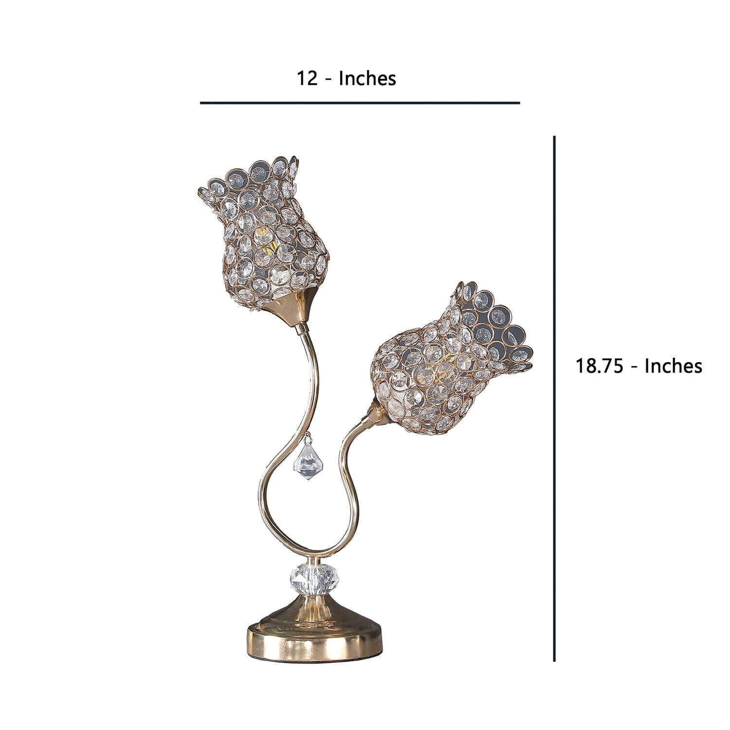 Saltoro Sherpi Metal Table Lamp with Floral Trumpet Shade and Crystal Accents (Gold, 24 in) i31dk