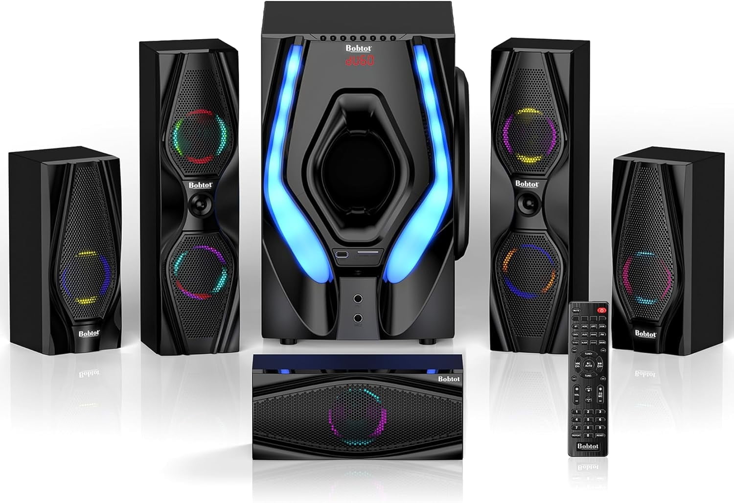 Bobtot 5.1 Channel Home Theater Surround Sound System, Powerful Audio Stereo Speakers with 10 in Subwoofer (Black, 1200 Watts) 8gr3a