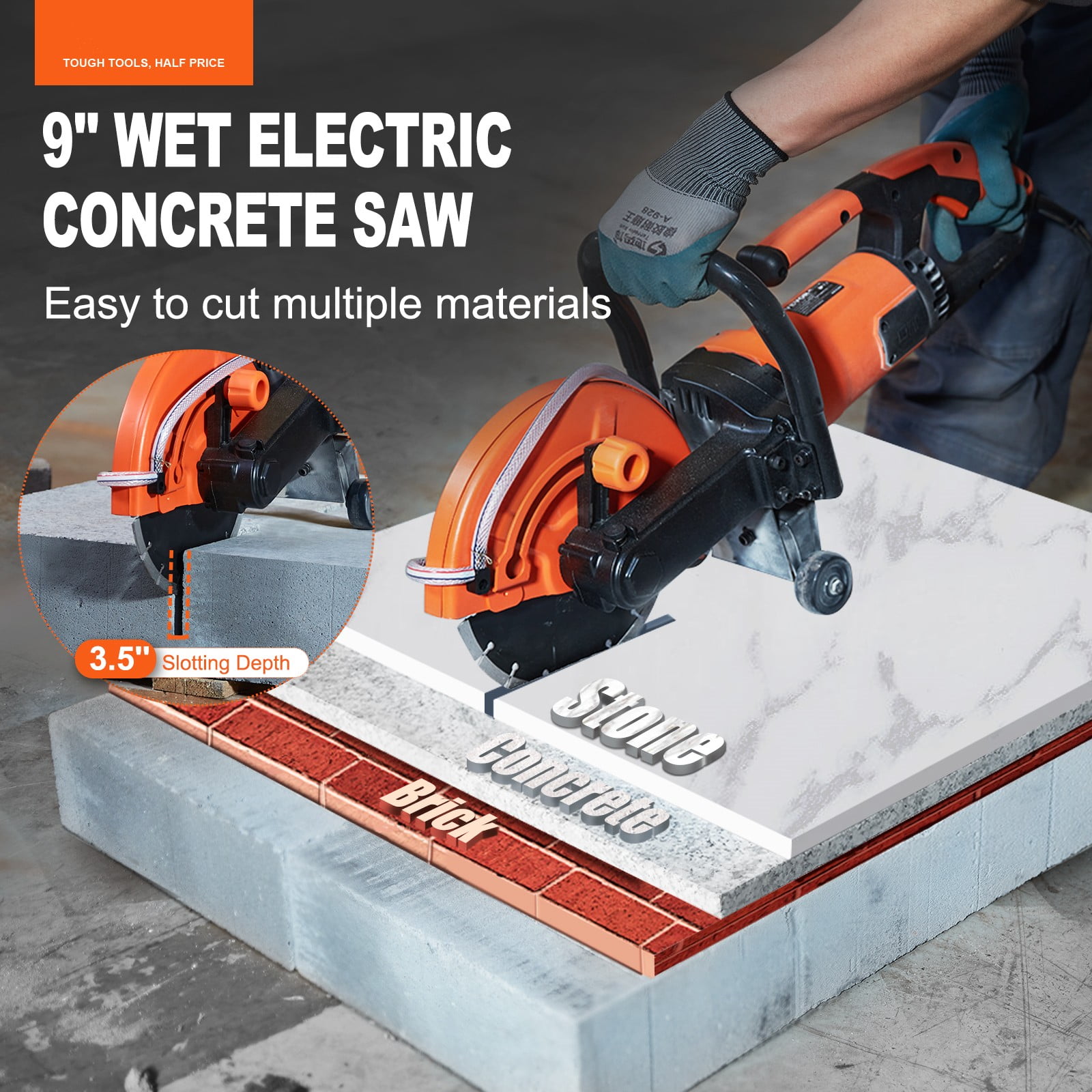 BENTISM Electric Concrete Saw with Water Pump and Blade (Orange, 9 in) hmx4f