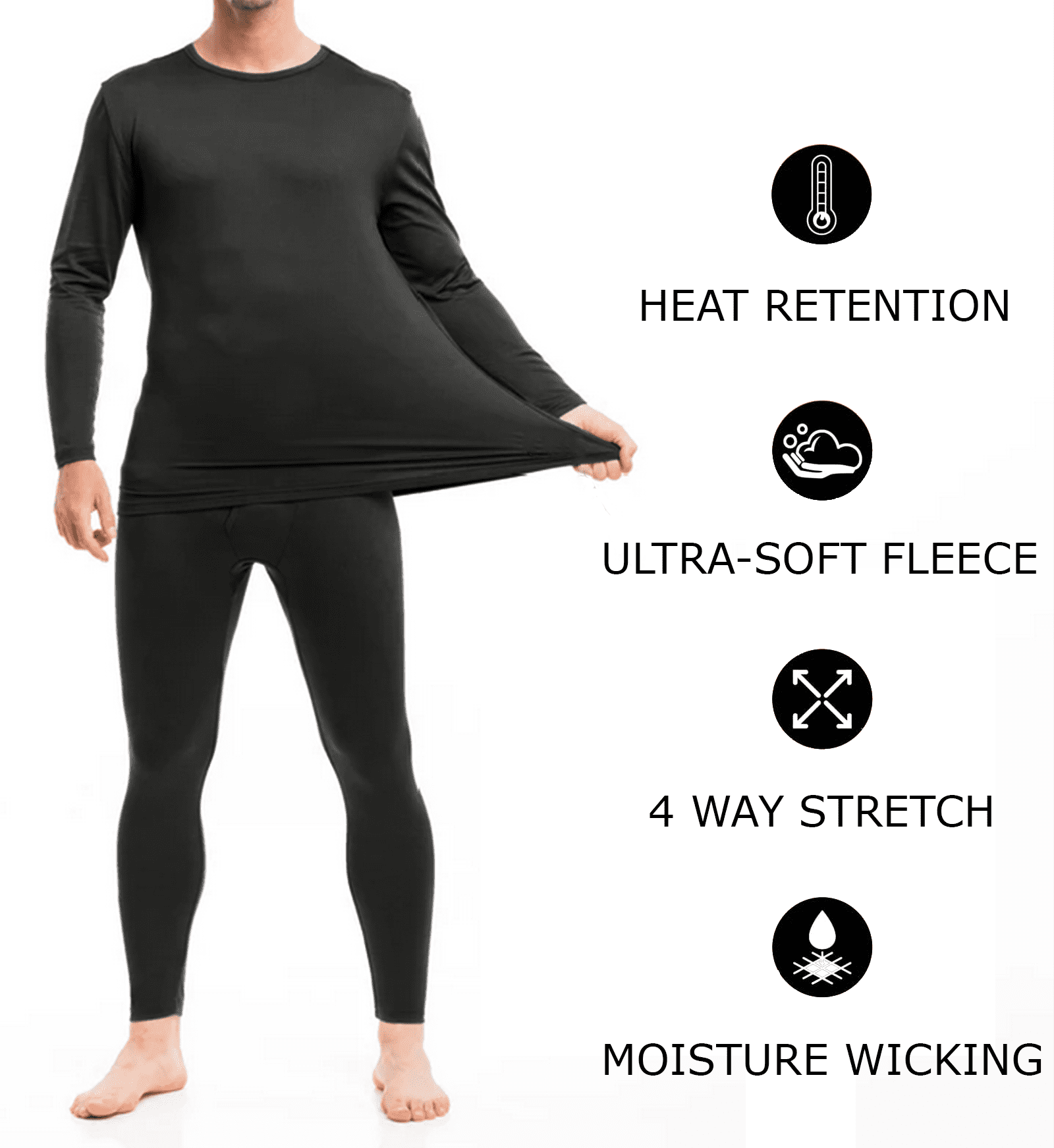 Therma Pro Mens Fleece Lined Thermal Underwear Set, Long Johns Base Layer (Black, Medium) lxii2