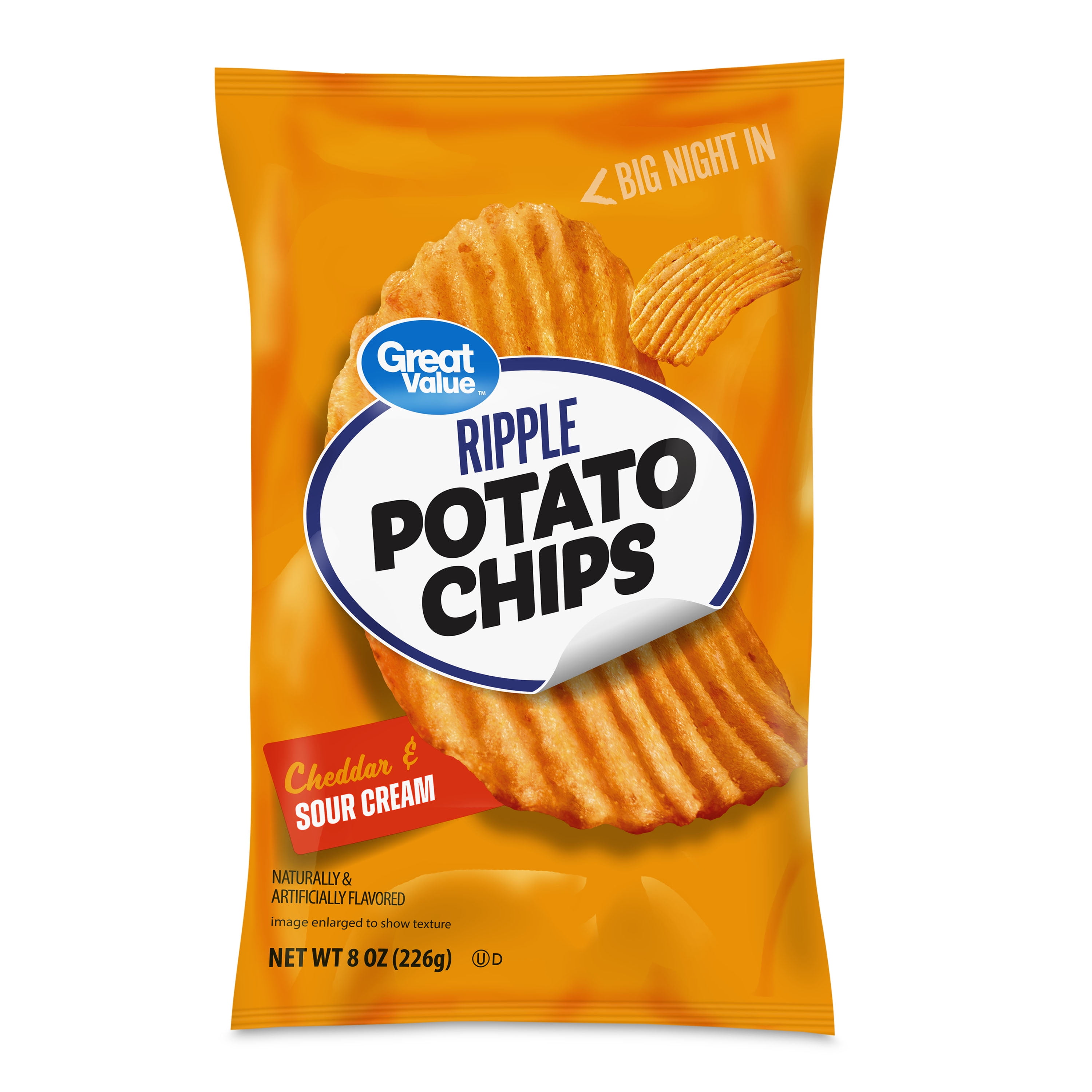 Great Value Rippled Cheddar & Sour Cream Potato Chips (4 Pack, 32 oz Total) na7y2