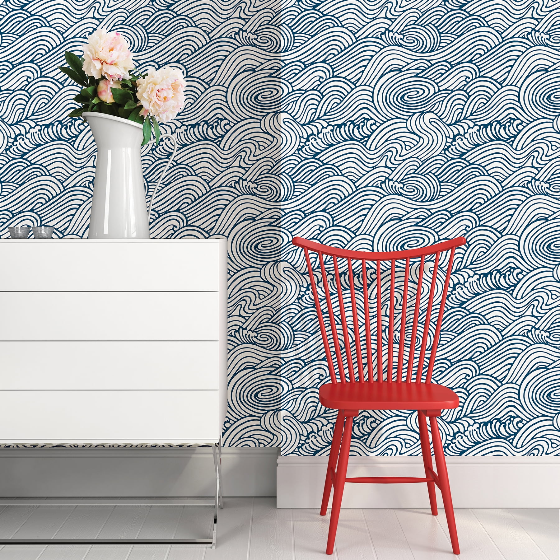 NuWallpaper Saybrook Peel and Stick Wallpaper (Navy, 216-in x 20.5-in) qo5c1