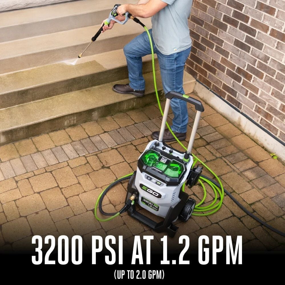 EGO Power+ 3200 PSI 1.2 GPM Cordless Cold Water Pressure Washer with 5 Spray Nozzles and 6.0Ah Battery Kit 6w6me